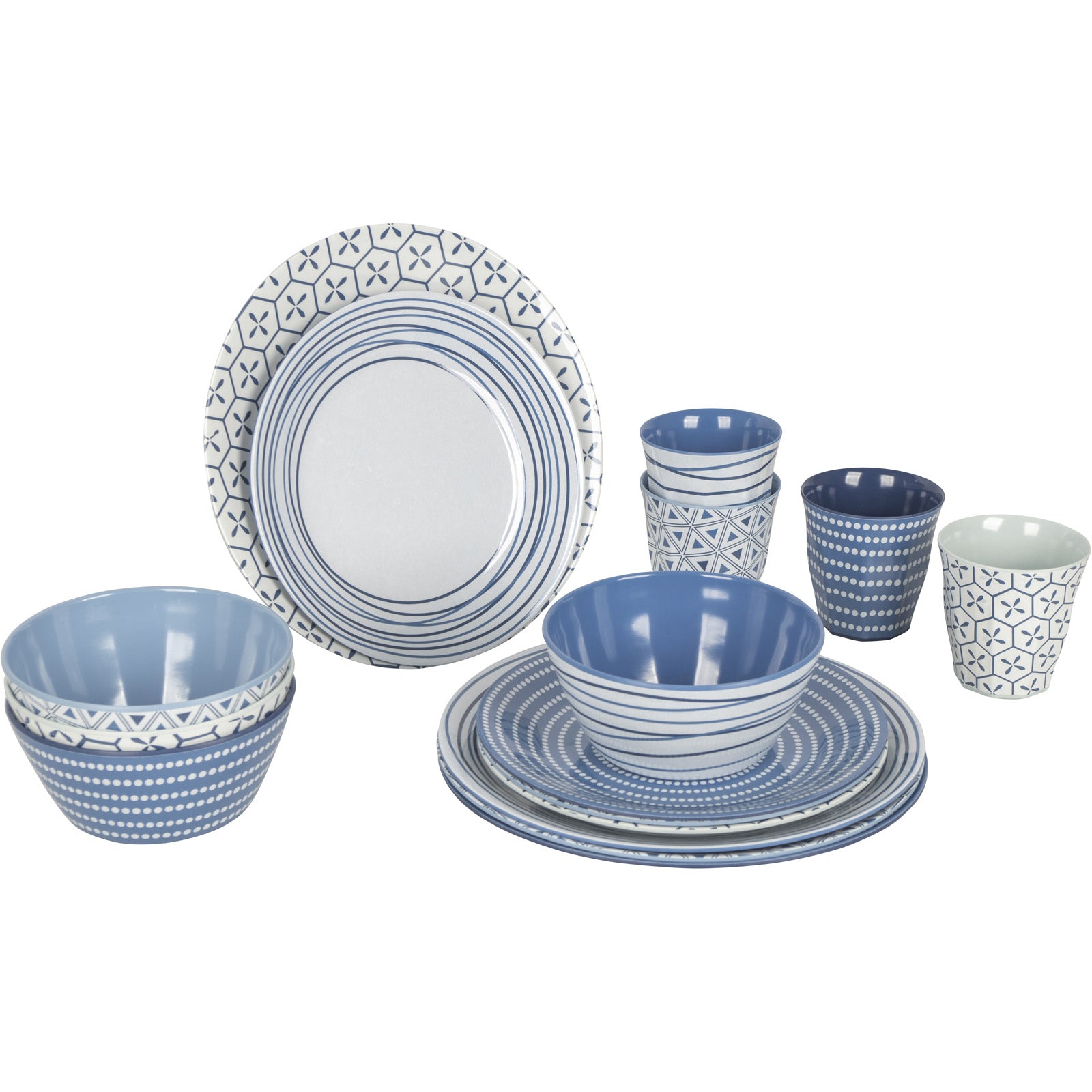 BO-CAMP melamine camping tableware set mix&amp;match dinnerware plates cups 16 pieces