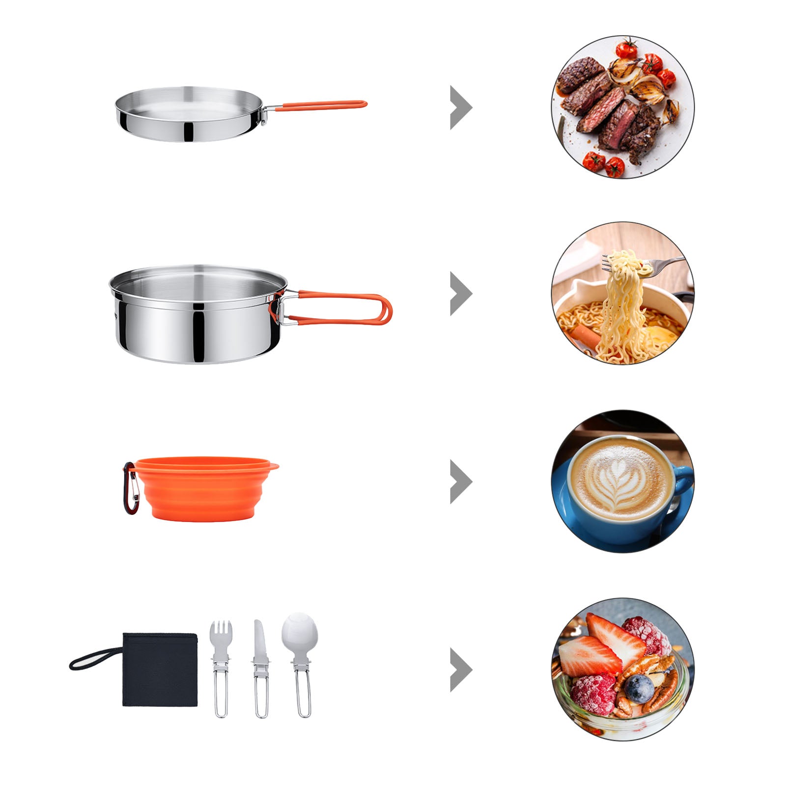 Ensemble de cuisine de camping KINGCAMP Adventurer II Pro, ustensiles de cuisine, casserole en acier