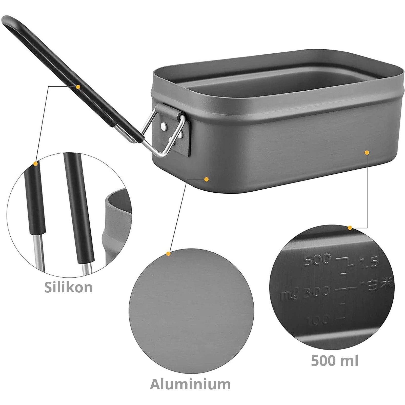 KINGCAMP Camping Kochset Mess Tin Set Outdoor Kocher Topf Faltbar Alu 500 ml