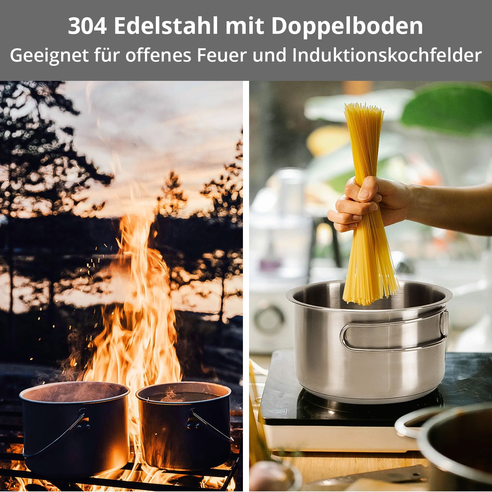 KINGCAMP Camping Kochset Basecamp I Outdoor Geschirr Set Topf Pfanne Edelstahl