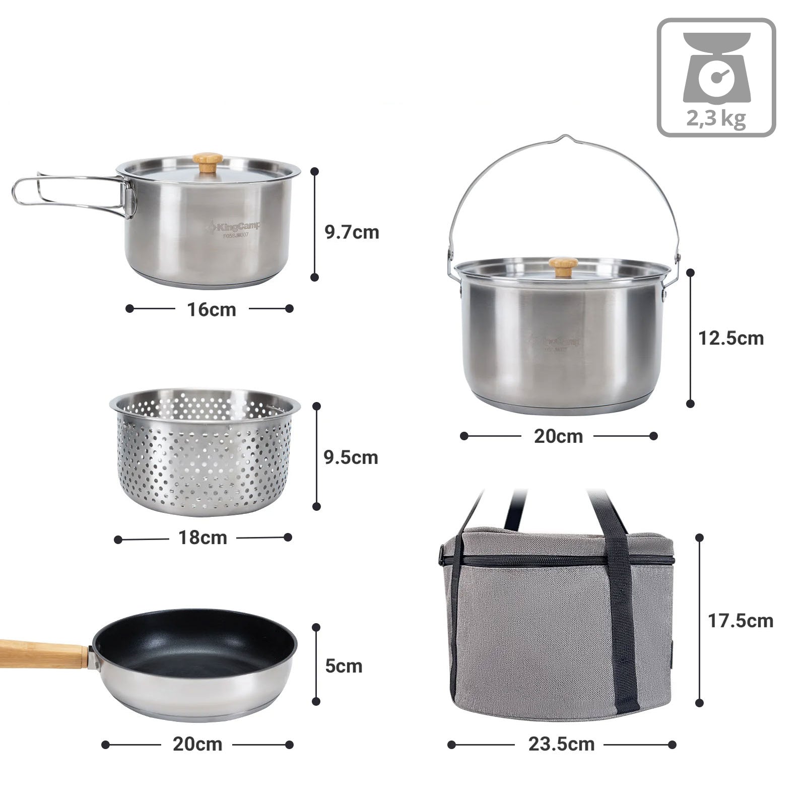 KINGCAMP Camping Kochset Basecamp II Outdoor Set Topf Pfanne Teekanne Edelstahl