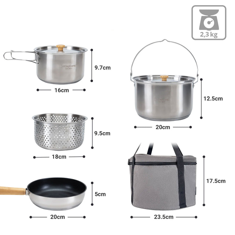 KINGCAMP Camping Kochset Basecamp II Outdoor Set Topf Pfanne Teekanne Edelstahl