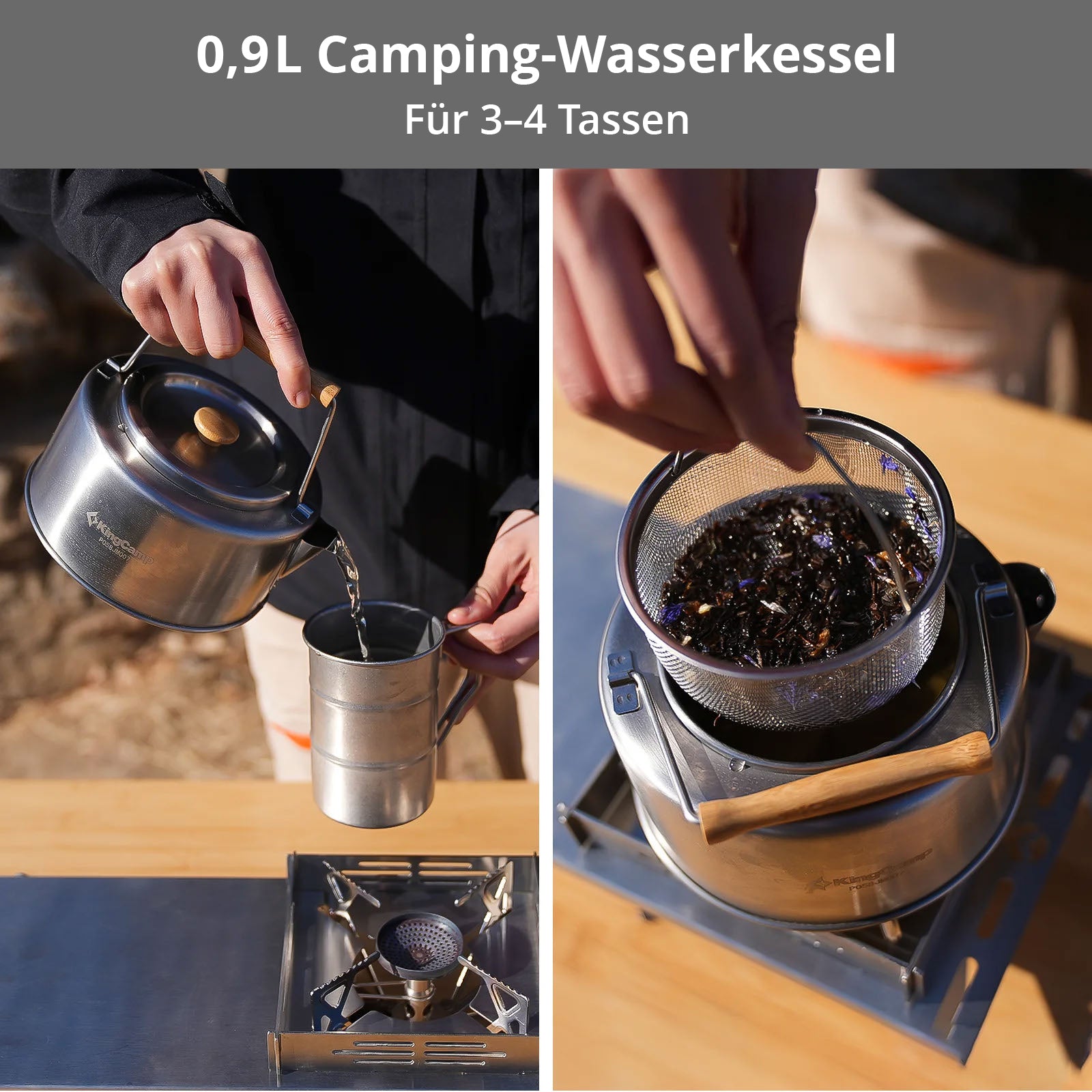KINGCAMP Camping Kochset Basecamp II Outdoor Set Topf Pfanne Teekanne Edelstahl