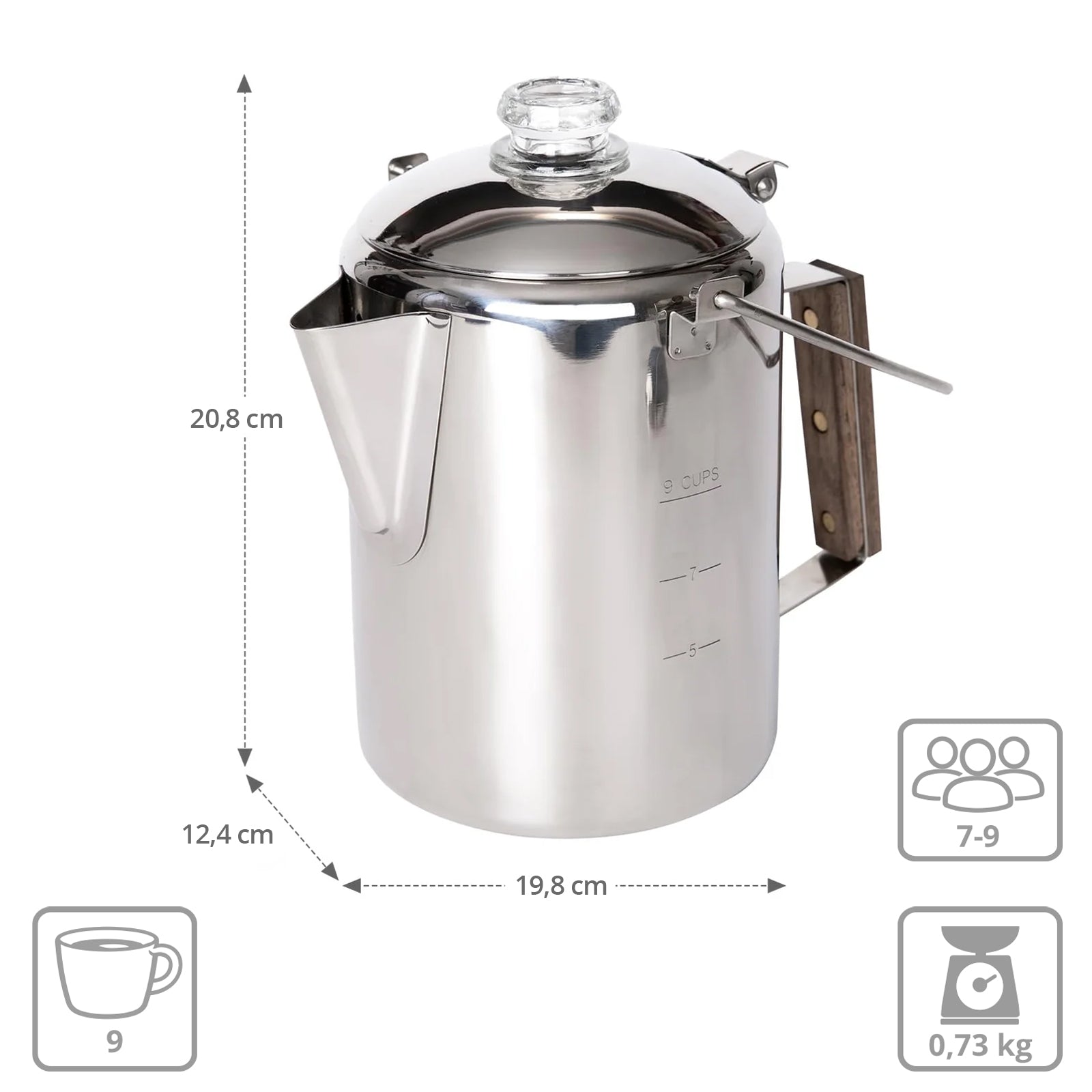 KINGCAMP Happy Brew Percolator 1 L Kaffee Kocher Espresso Kanne Edelstahl 1,7 L