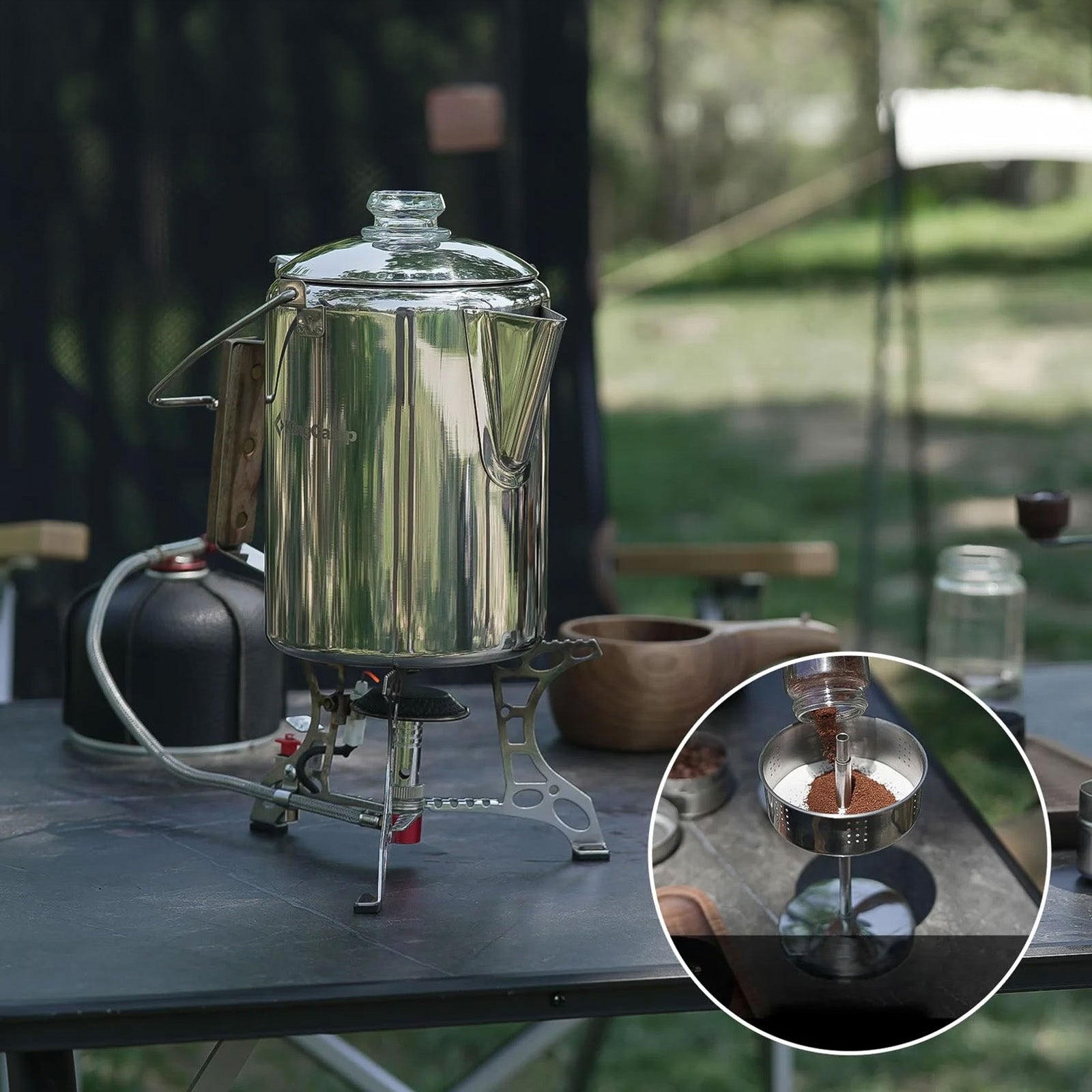 KINGCAMP Happy Brew Percolator 1 L Kaffee Kocher Espresso Kanne Edelstahl 1,7 L