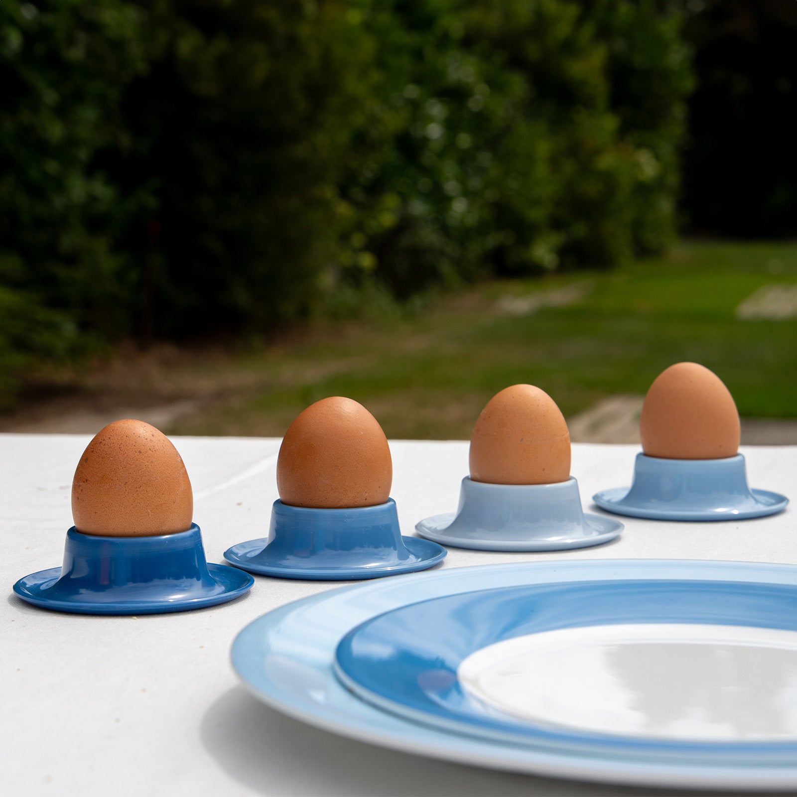 GIMEX Egg Cup Set Sky 4-piece Camping Egg Stand Holder Round Stackable Melamine