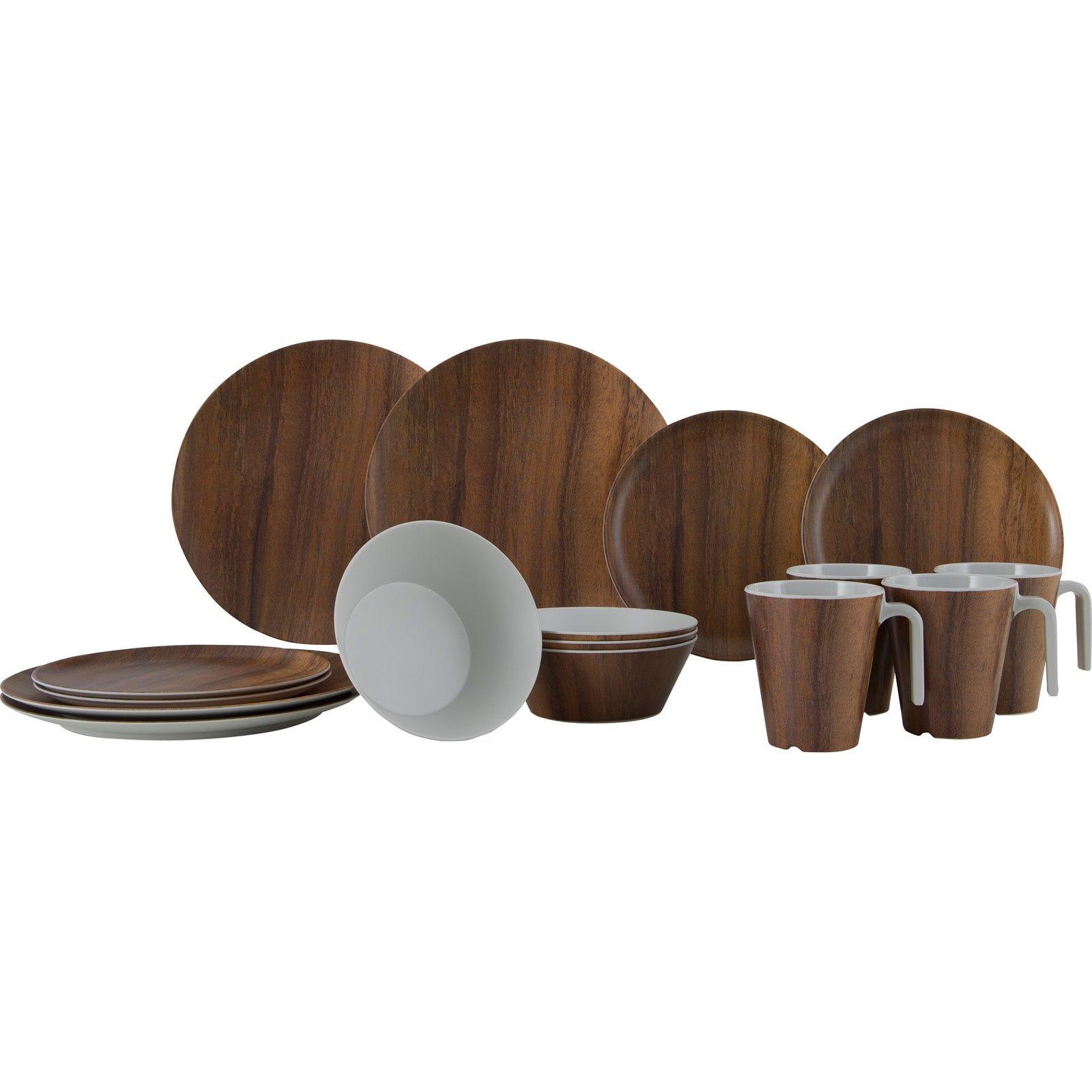 GIMEX Melamine Tableware Set Wood Camping Dinnerware Picnic Plates Wood Look