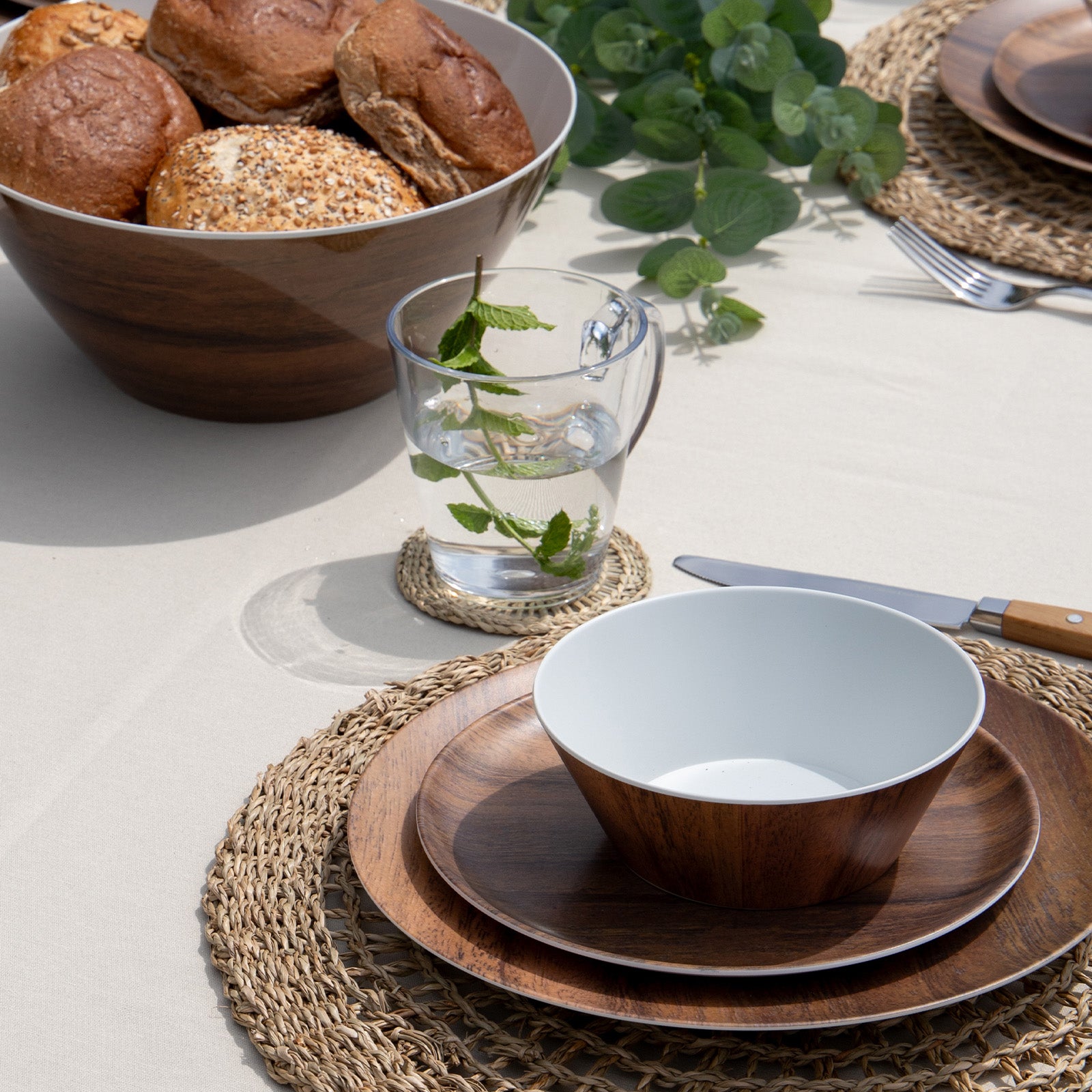GIMEX Melamine Tableware Set Wood Camping Dinnerware Picnic Plates Wood Look
