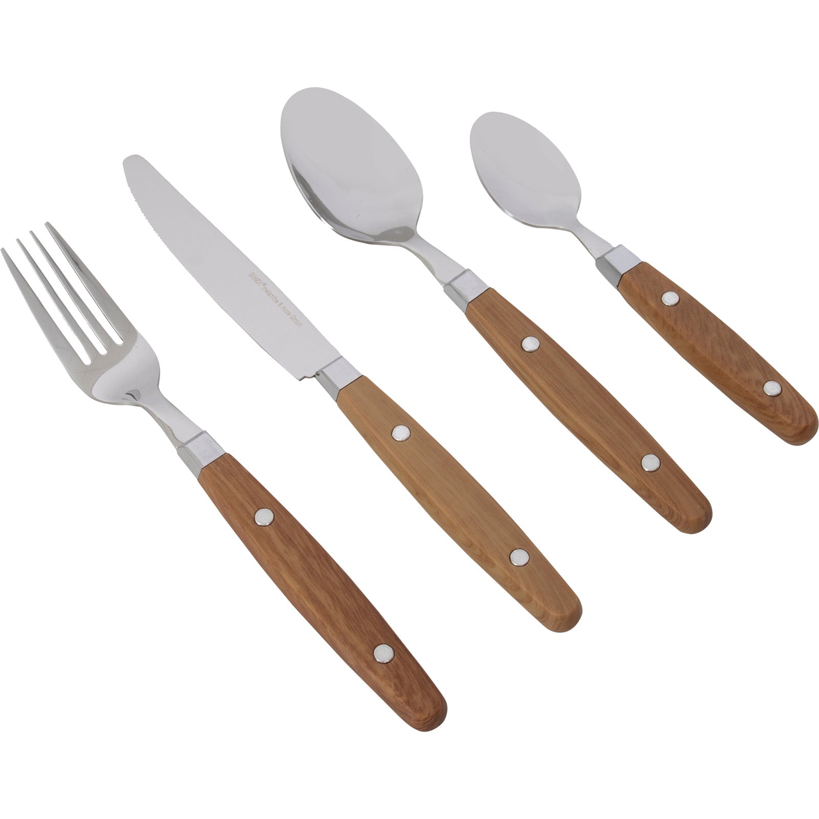 GIMEX Camping Cutlery Set Wood Travel Cutlery Set Dining Cutlery Stainless Steel Wood 16pcs