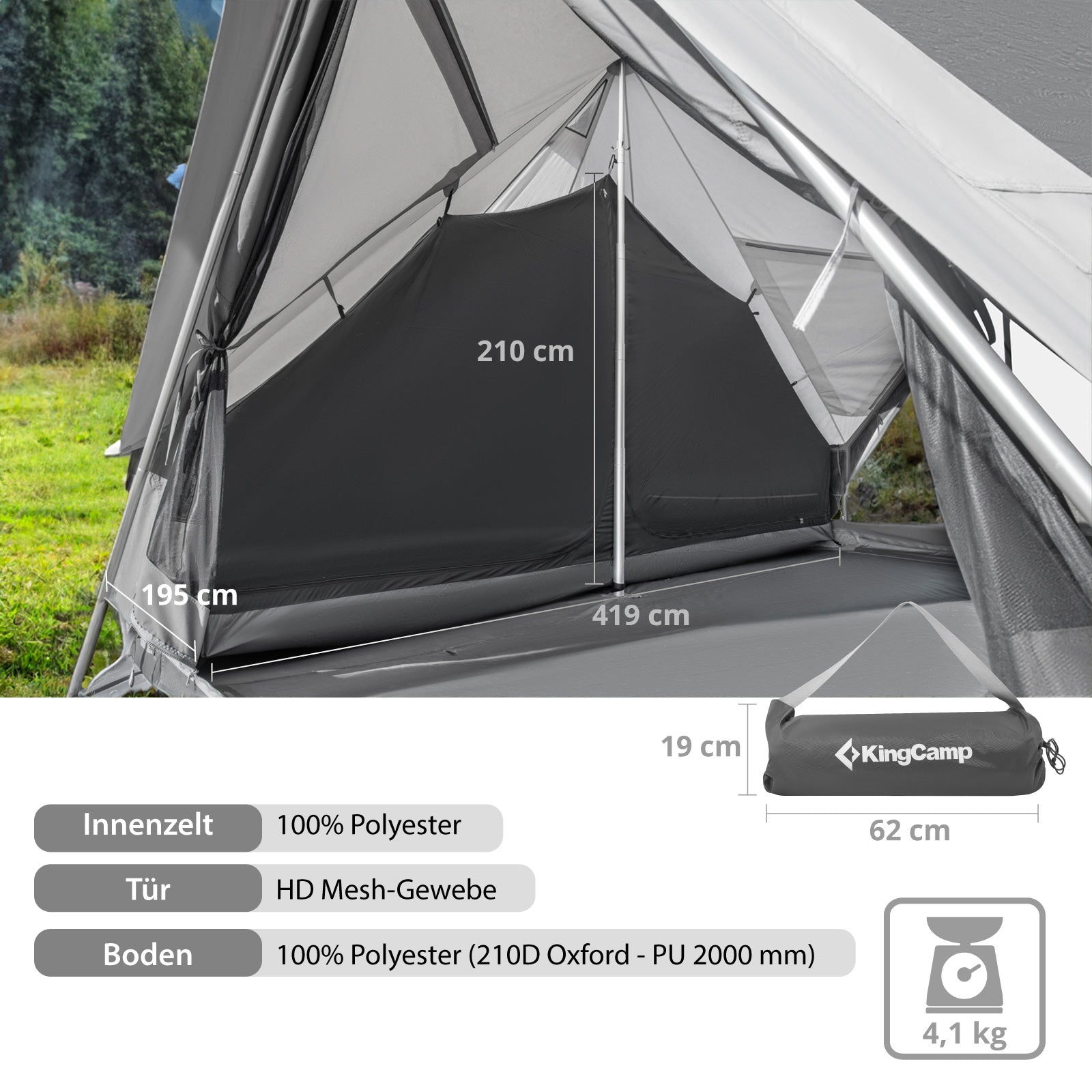 KINGCAMP Inner Tent For Khan Palace 4 Person Cabin Glamping Tent Camping Tent