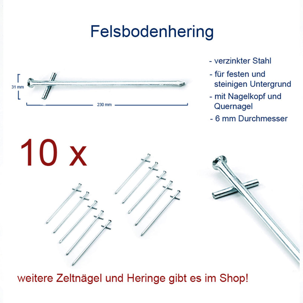 10 x Felsbodenhering 23 cm - Felsnagel Zelt Hering Erdnagel Stahl Nägel verzinkt