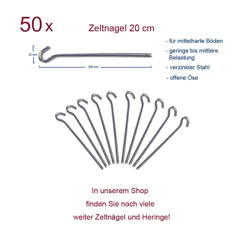 50 x tent pegs 20 cm rock nail - tent peg ground nail 4 mm - steel nails galvanized