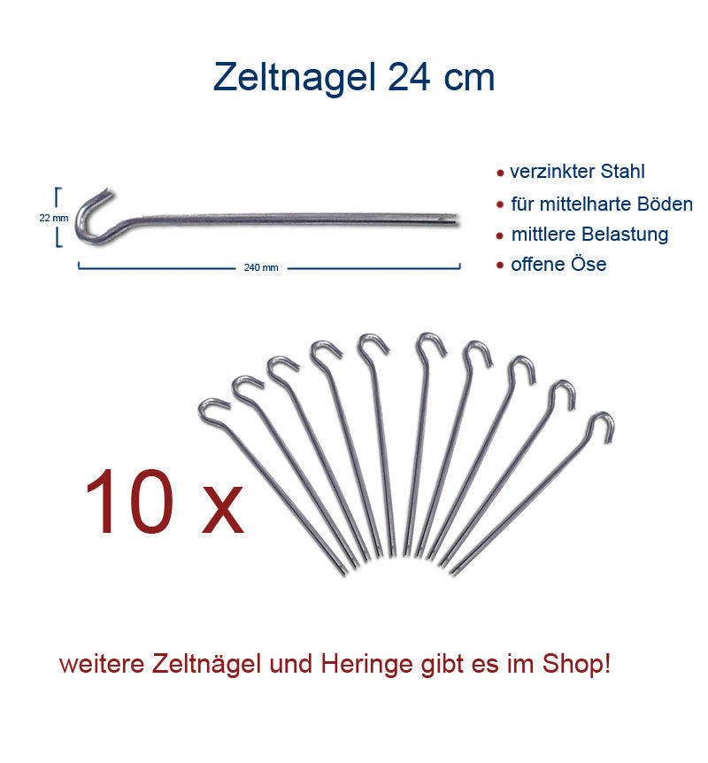 10 x tent pegs 24 cm rock nail - tent peg ground nail 4 mm - steel nails galvanized