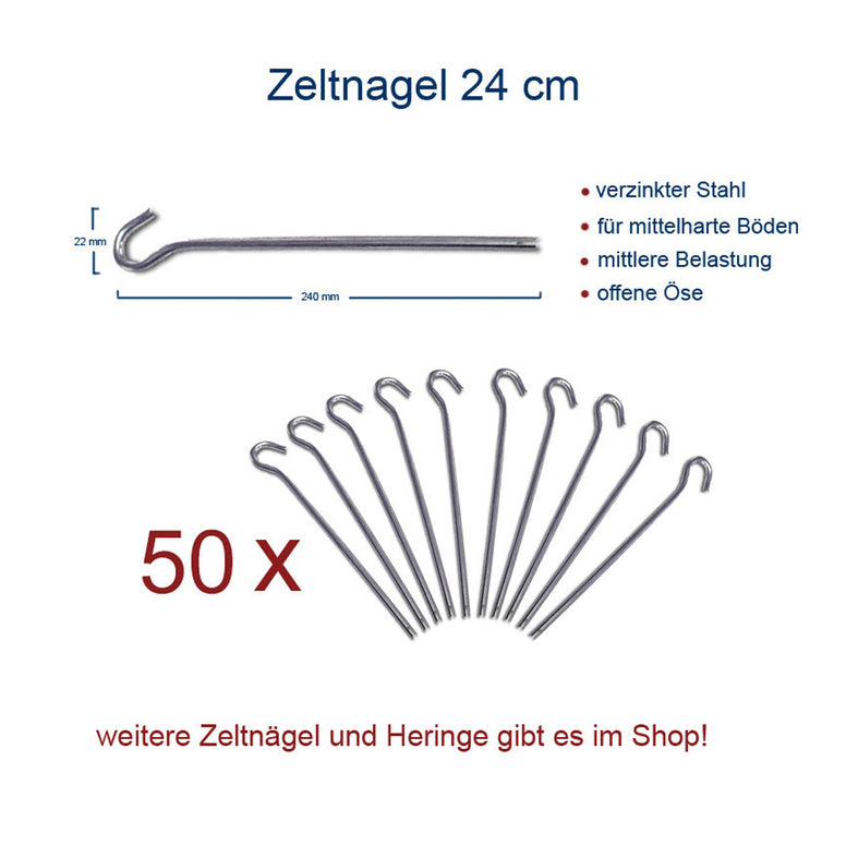 50 x tent pegs 24 cm rock nail - tent peg ground nail 4 mm - steel nails galvanized