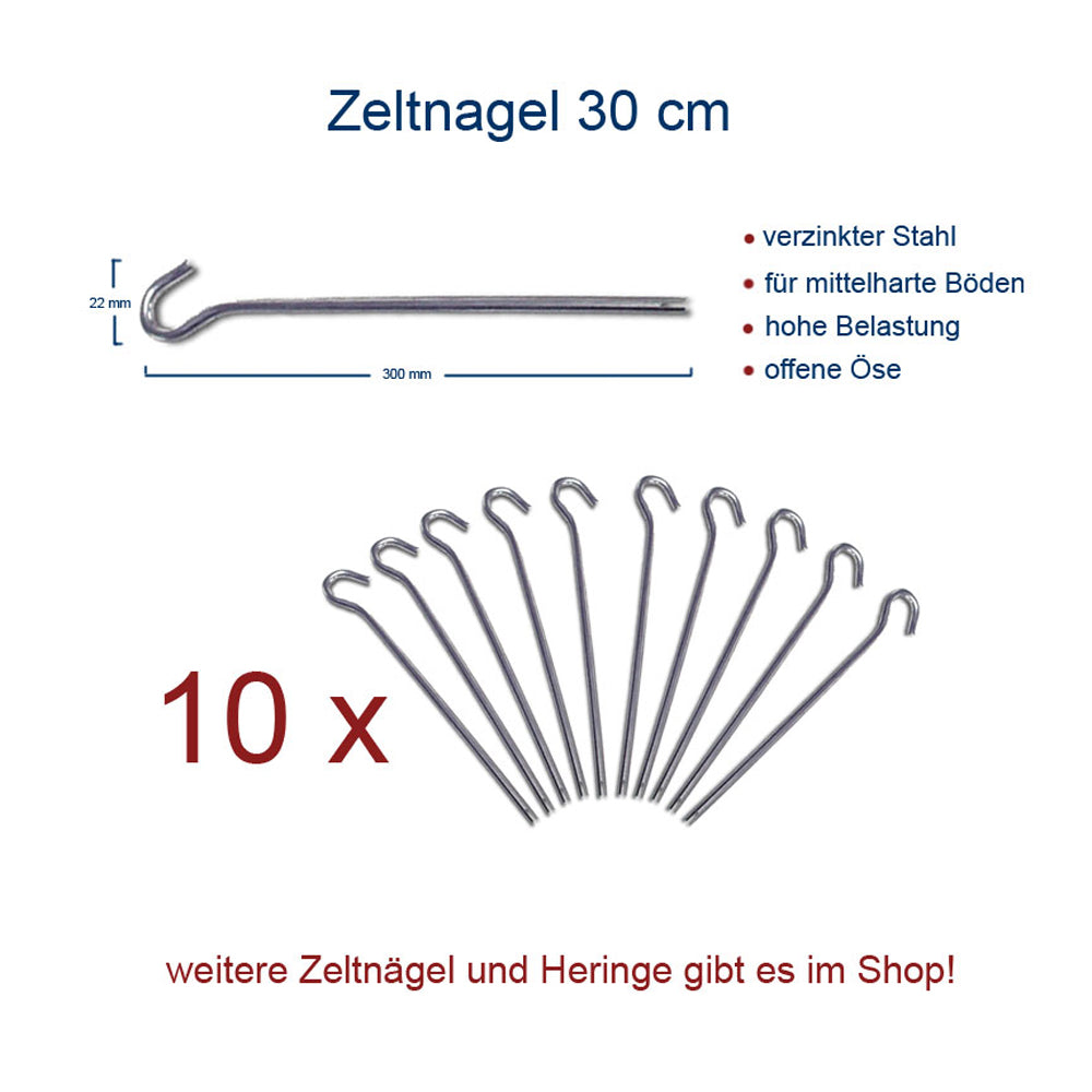 10 x pegs 30 cm - tent pegs, ground pegs, rock pegs, galvanized steel, long