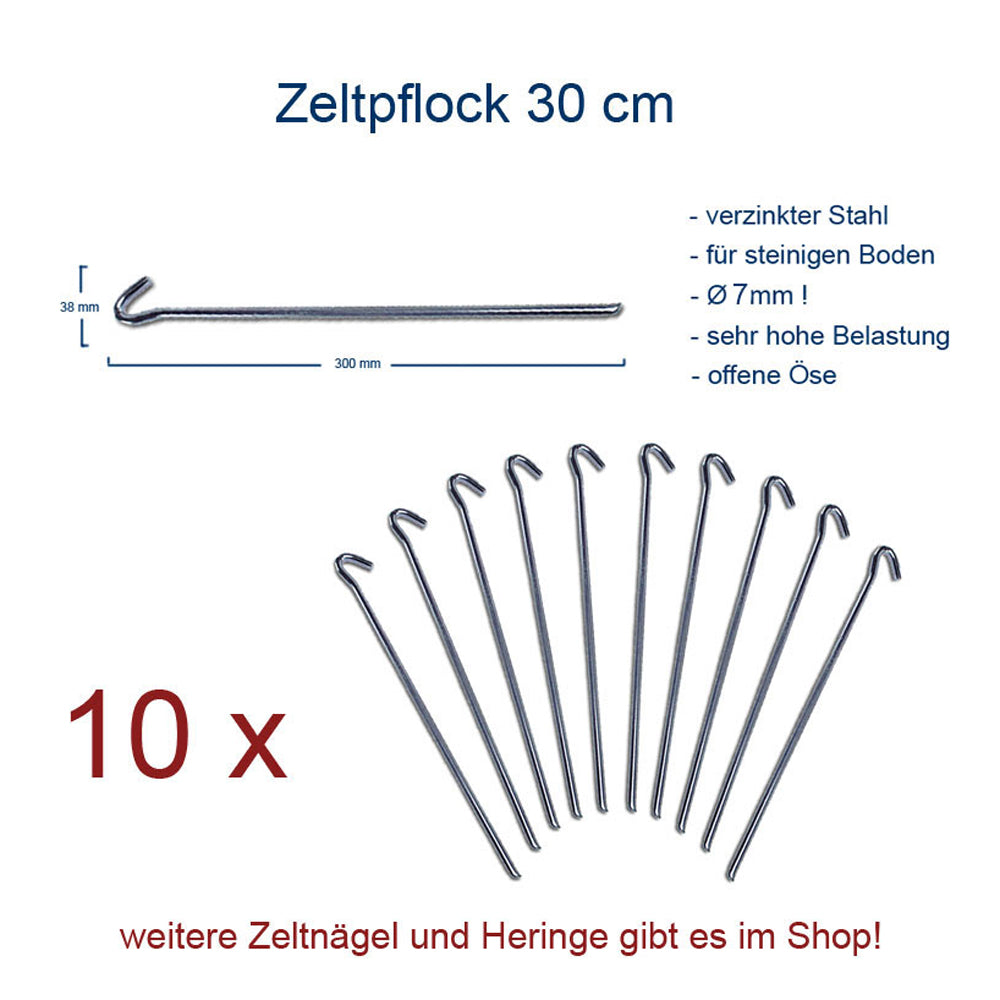 10 x Zeltpflock 30 cm Zeltnagel Steinboden Zelt Hering Felsbodenhering Stahl 7mm