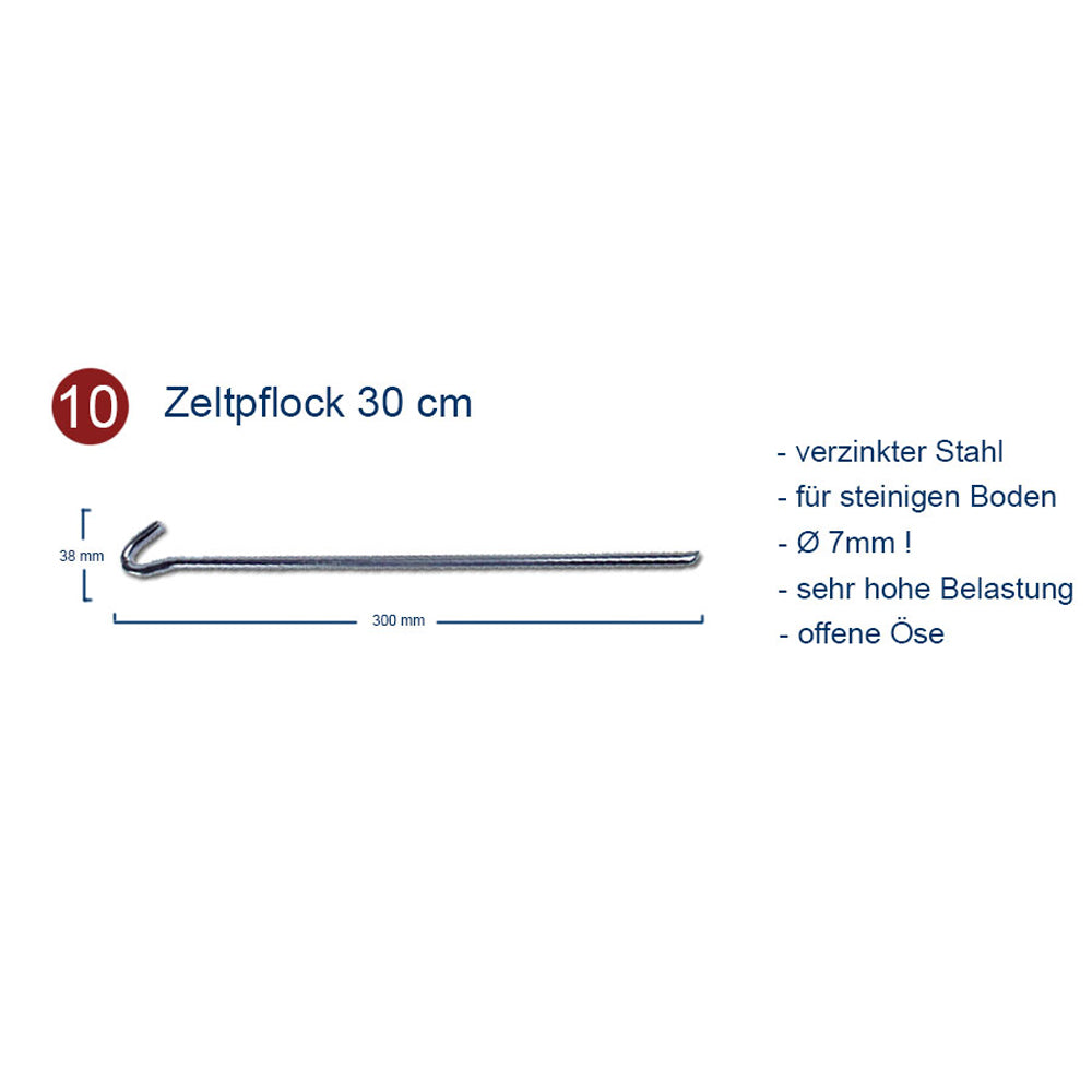 10 x Zeltpflock 30 cm Zeltnagel Steinboden Zelt Hering Felsbodenhering Stahl 7mm