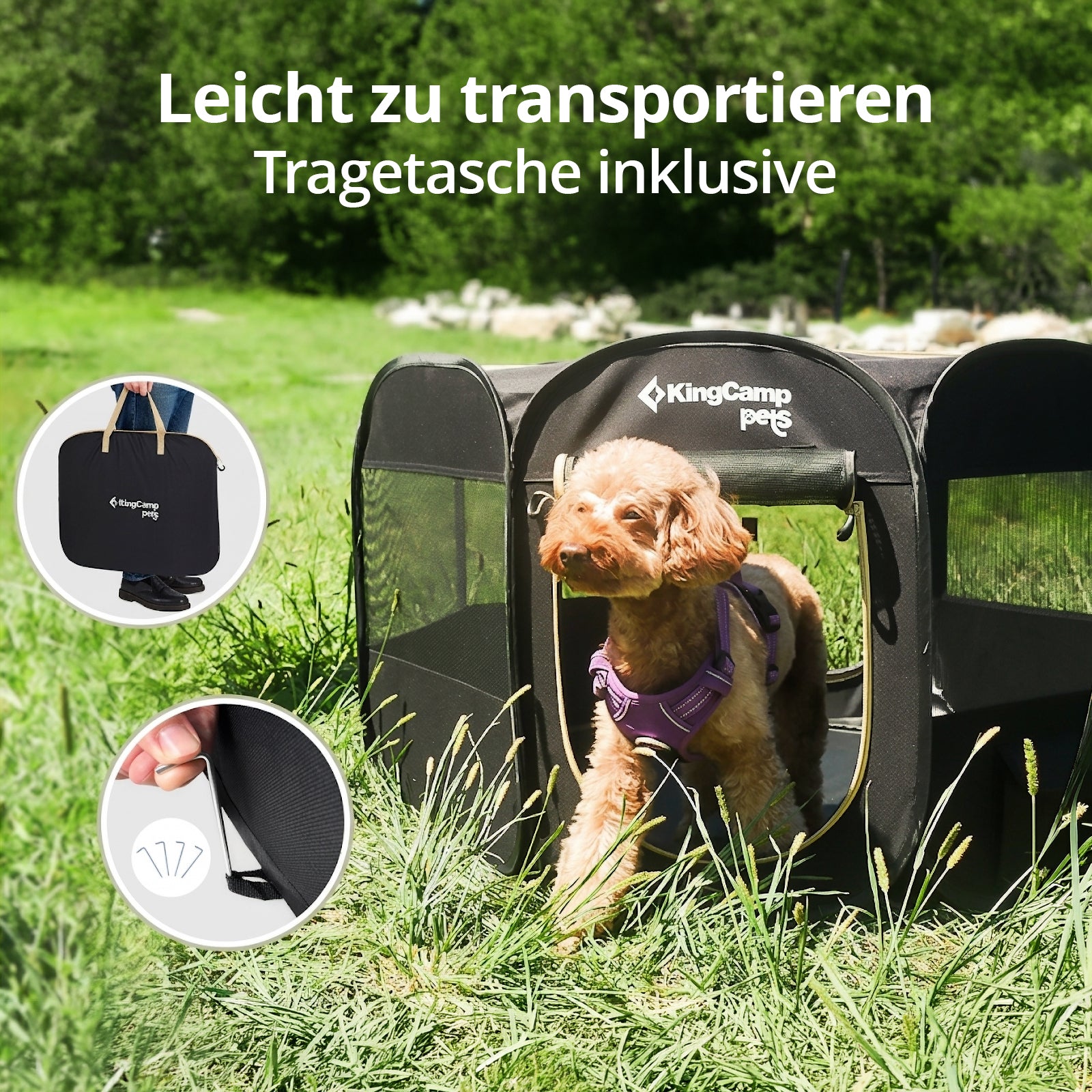 KINGCAMP Haustier Hunde Laufstall Pop Up Welpen Wurf Box Outdoor Faltbar 91x91cm