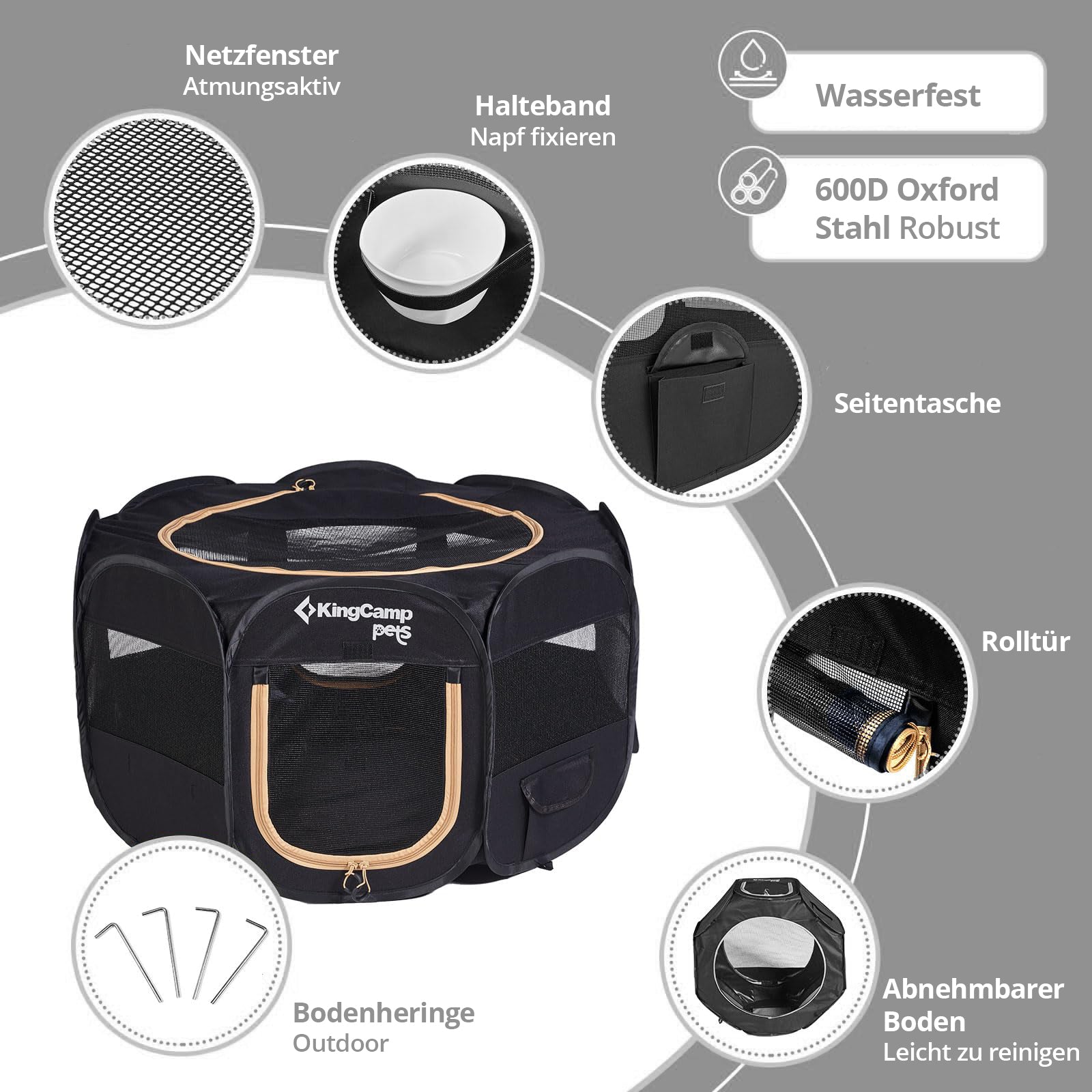 KINGCAMP Haustier Hunde Laufstall Pop Up Welpen Wurf Box Outdoor Faltbar 127 cm