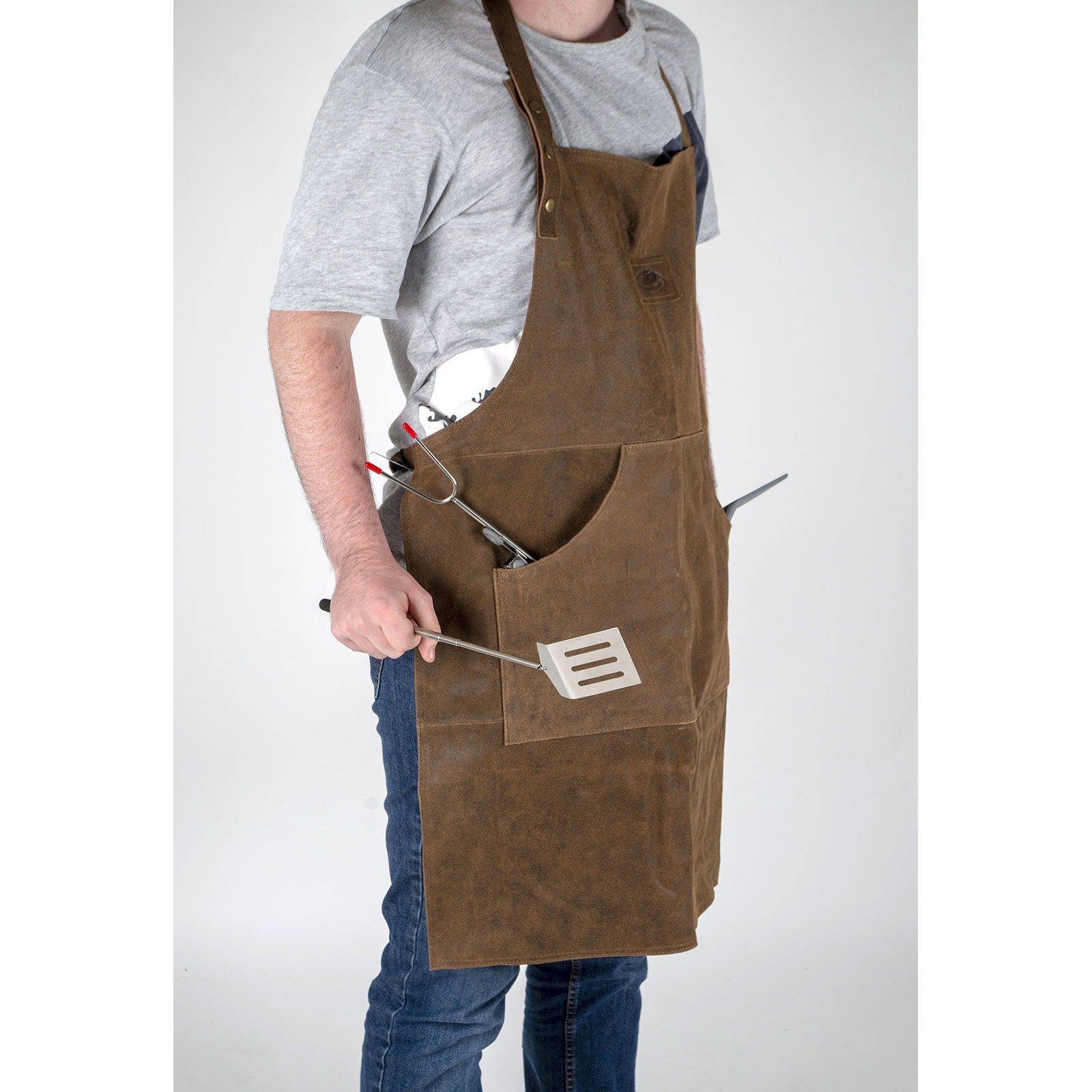 ESSCHERT Leather BBQ Grill Apron - Kitchen Apron Cooking Apron Bib Apron Party