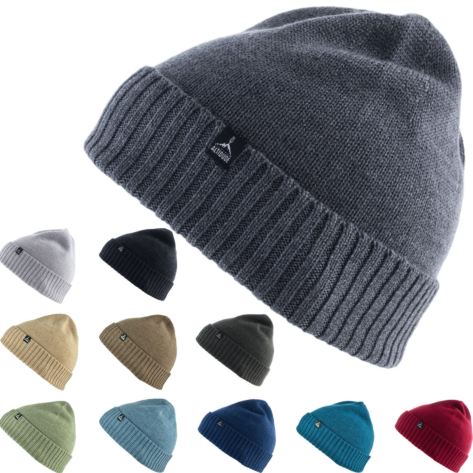 Altidude Winter Hat Plain Fine Knitted Hat Unisex Beanie 100% Merino Wool