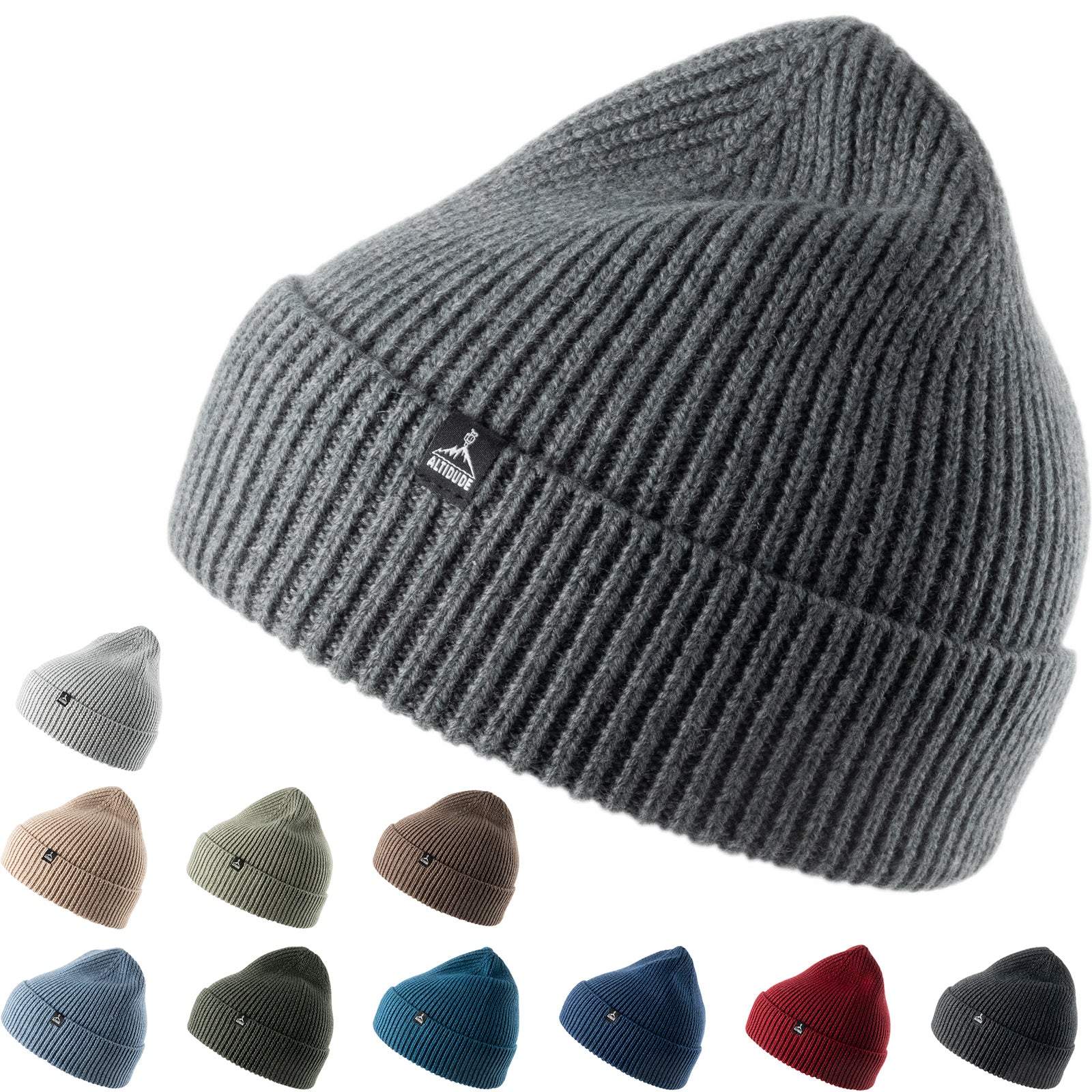 ALTIDUDE Winter Hat Solid Rib Knit Hat Unisex Beanie 100% Merino Wool