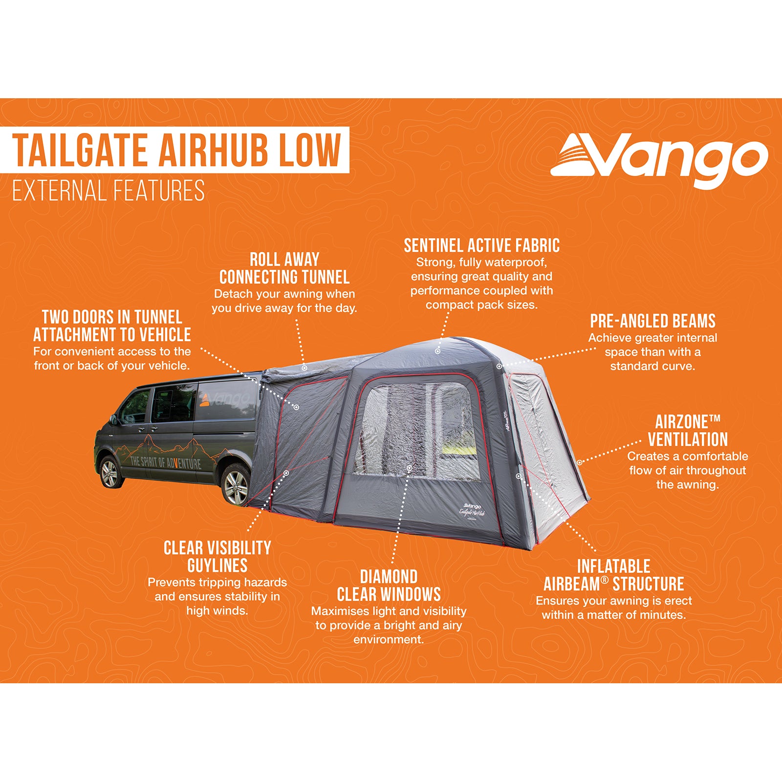 VANGO Bus Vorzelt Heckzelt Tailgate AirHub Low Camping Auto Luft Zelt Aufblasbar