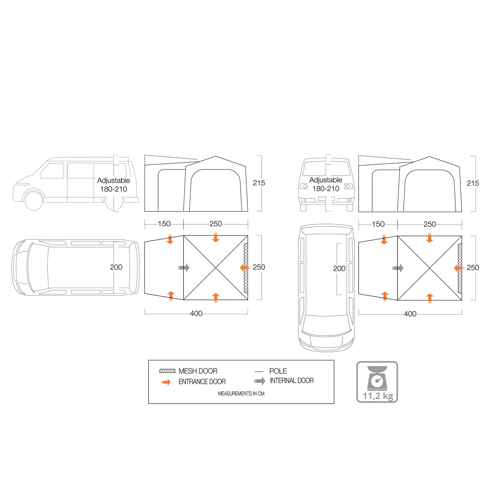 VANGO Tailgate Hub Low Rear Tent Camping SUV Van Tent Bus Awning 3000 mm