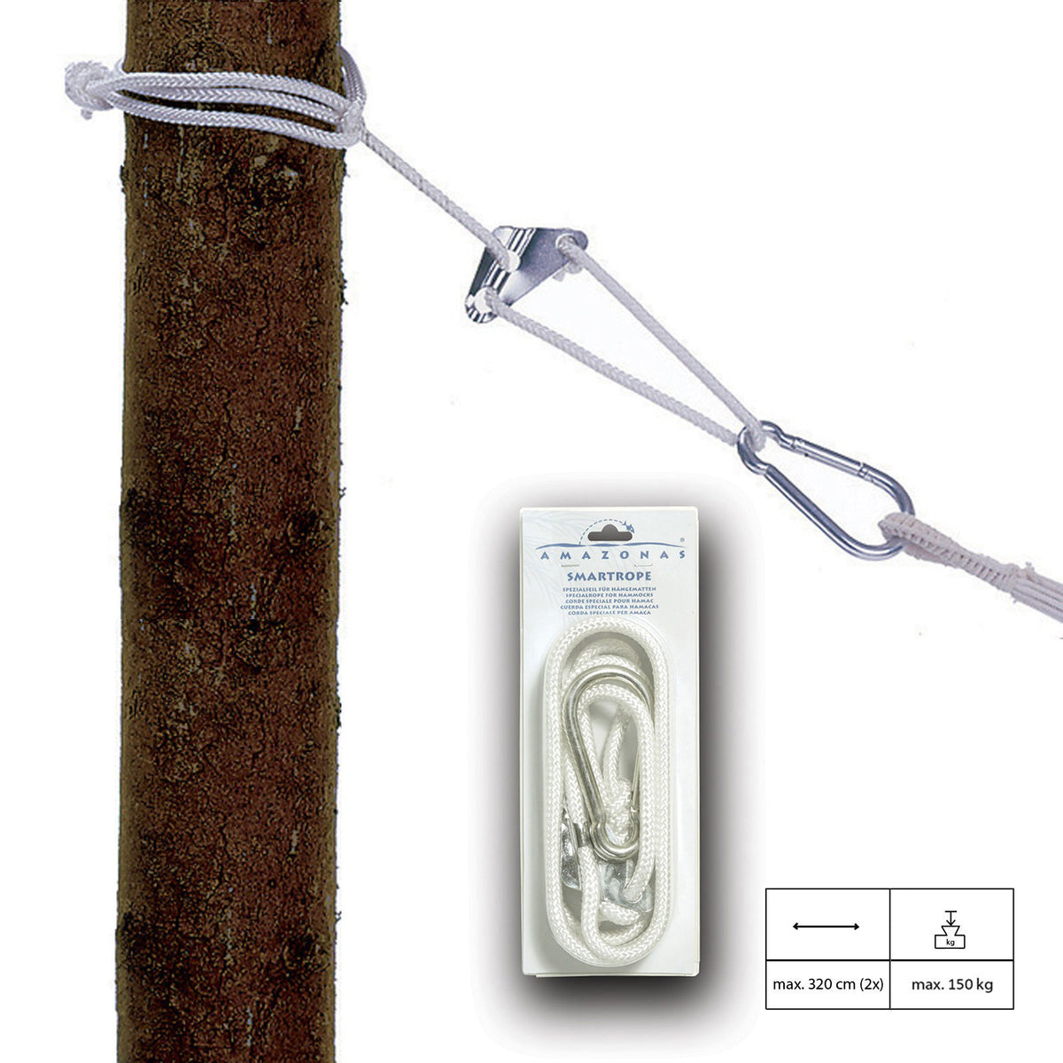 Ensemble de cordes de fixation pour hamac AMAZONAS Smartrope, fixation pour chaise suspendue et arbre