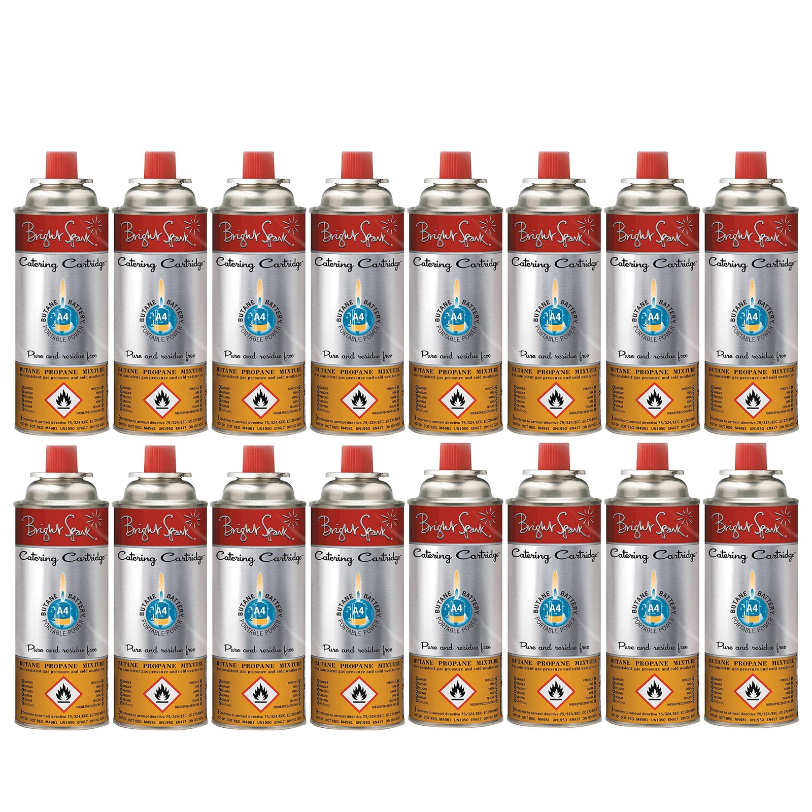 16 x BRIGHT SPARK valve gas cartridge camping stove burner butane/propane 220 g