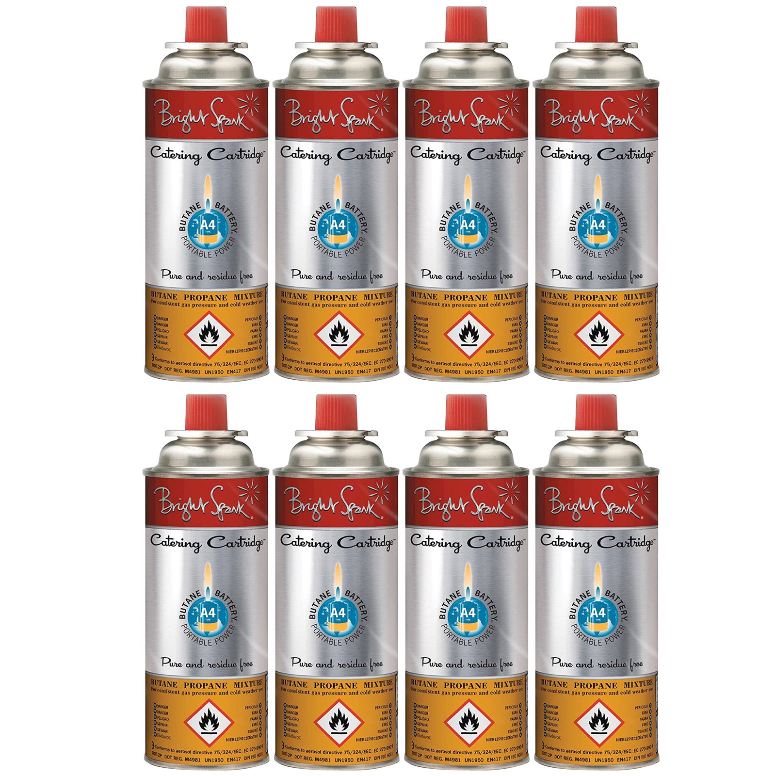 8 x BRIGHT SPARK valve gas cartridge camping stove burner butane/propane 220 g