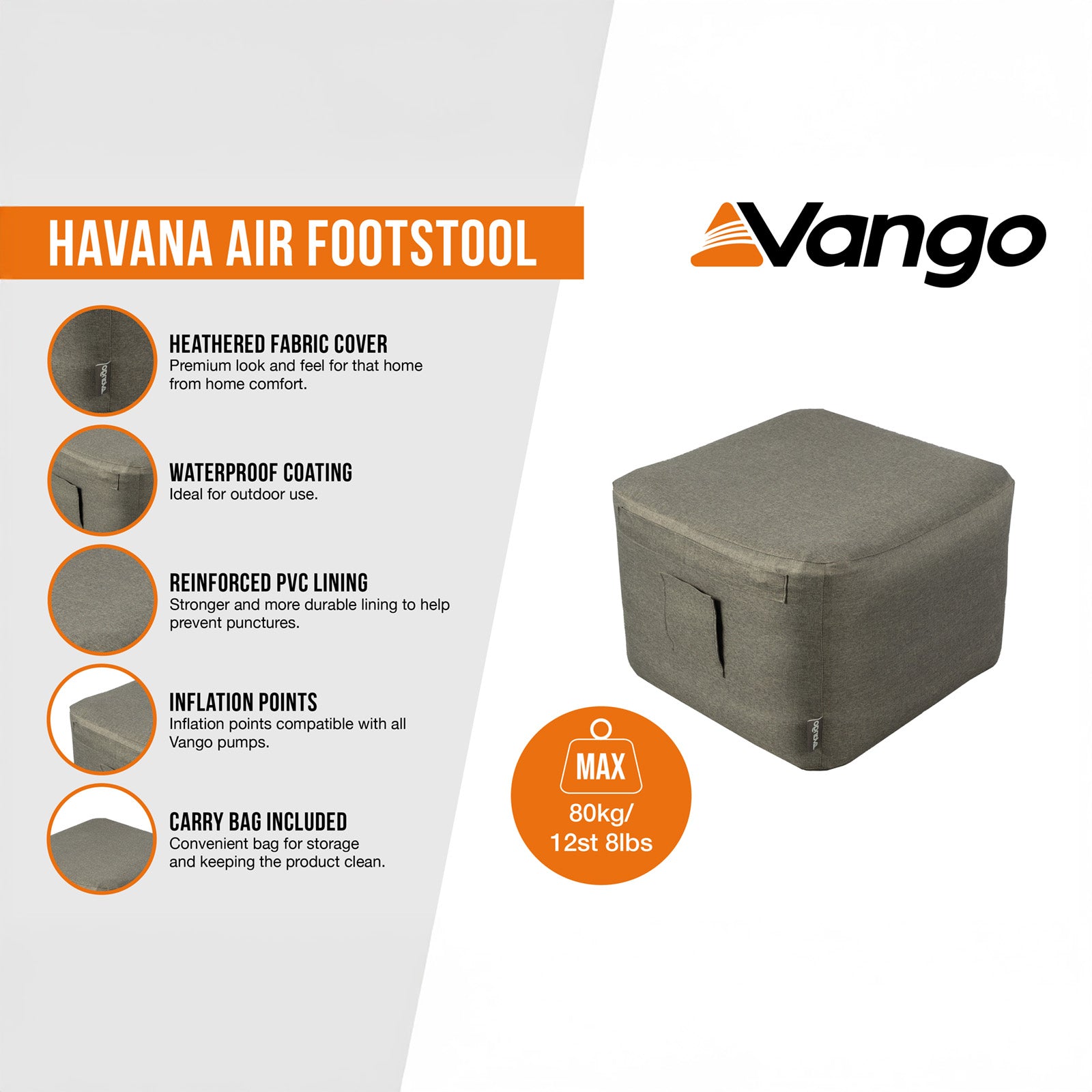 VANGO Fußhocker Aufblasbar Havana Air Hocker Camping Sitz Garten Luft Möbel