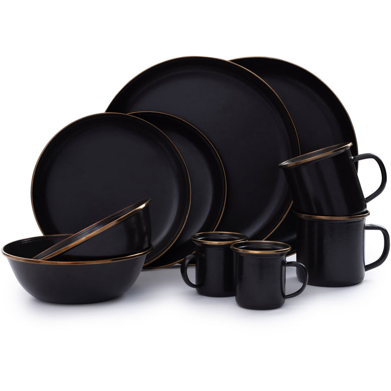 BAREBONES Enamel Camping Tableware Set Plate Bowl Mug Stainless Steel 10pcs