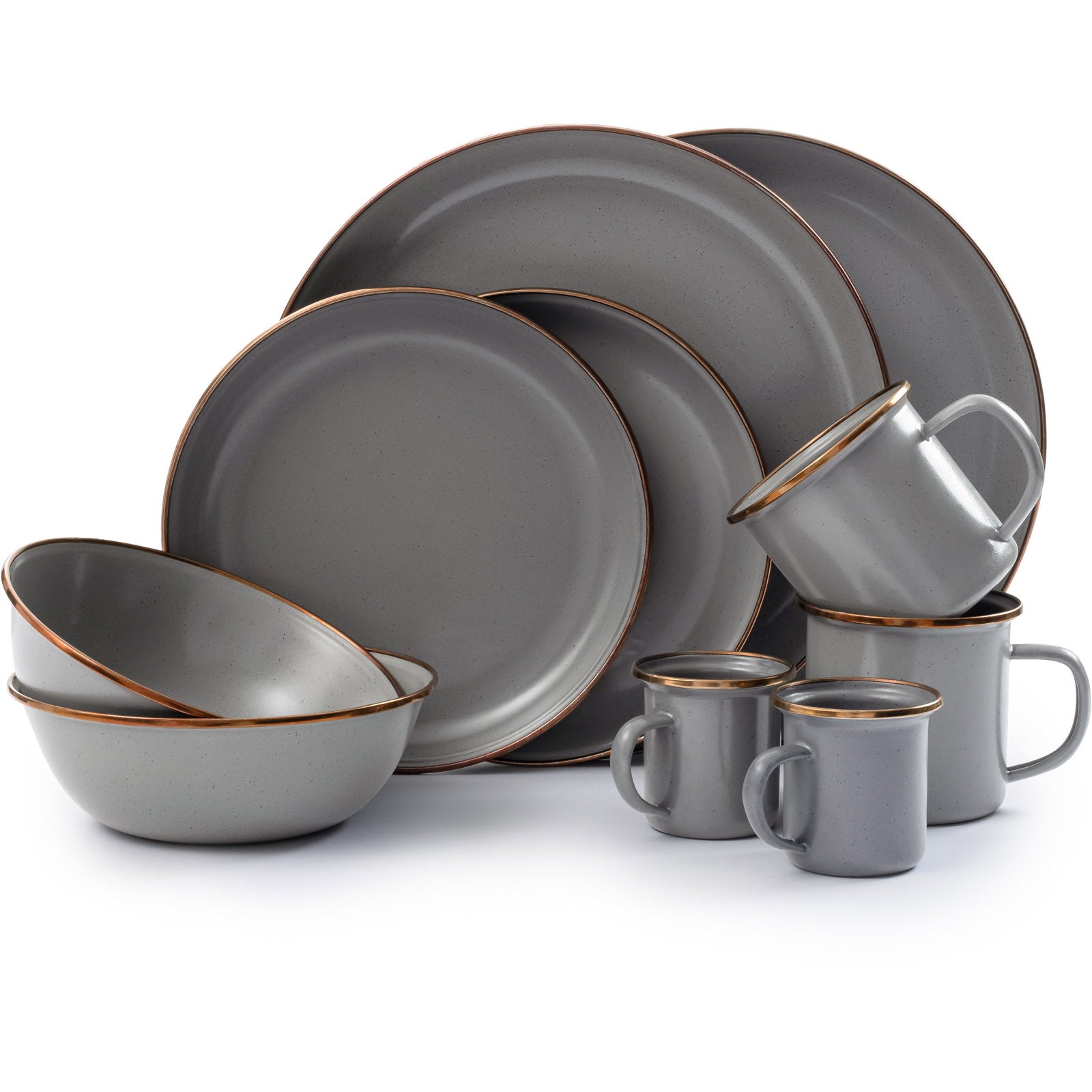 BAREBONES Enamel Camping Tableware Set Plate Bowl Mug Stainless Steel 10pcs