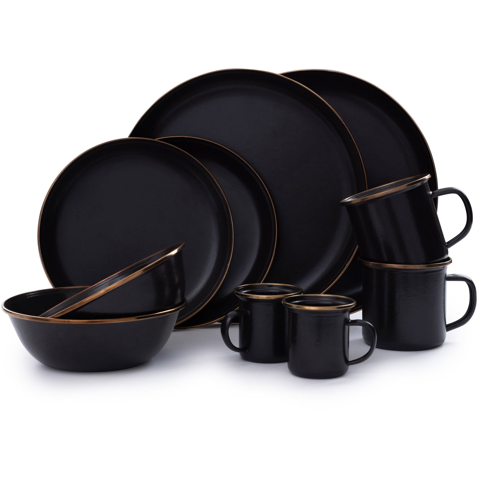 BAREBONES Enamel Camping Tableware Set Plate Bowl Mug Stainless Steel 10pcs