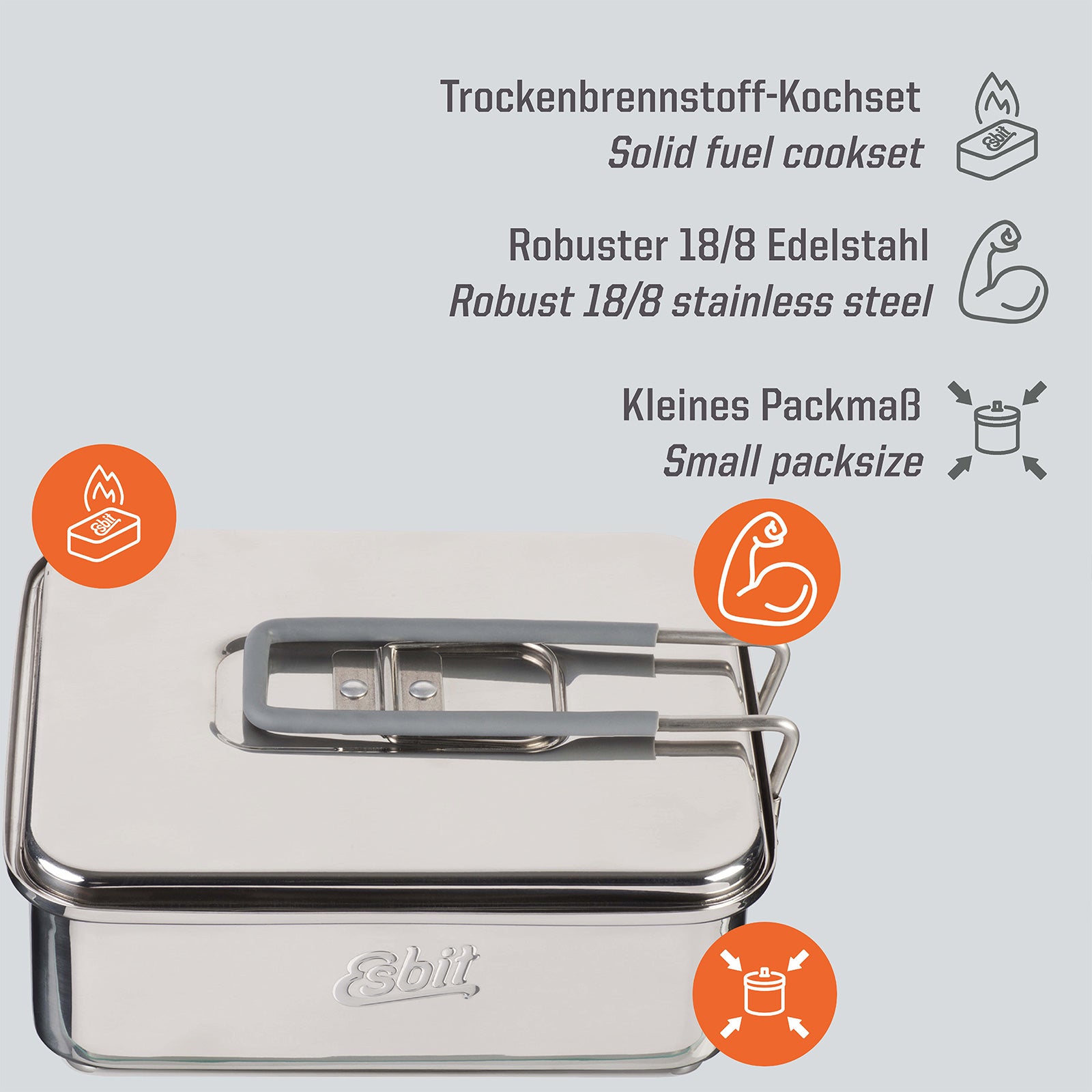 ESBIT Trocken Brennstoff Kochset Campingkocher Outdoor Kocher Topf Set Edelstahl