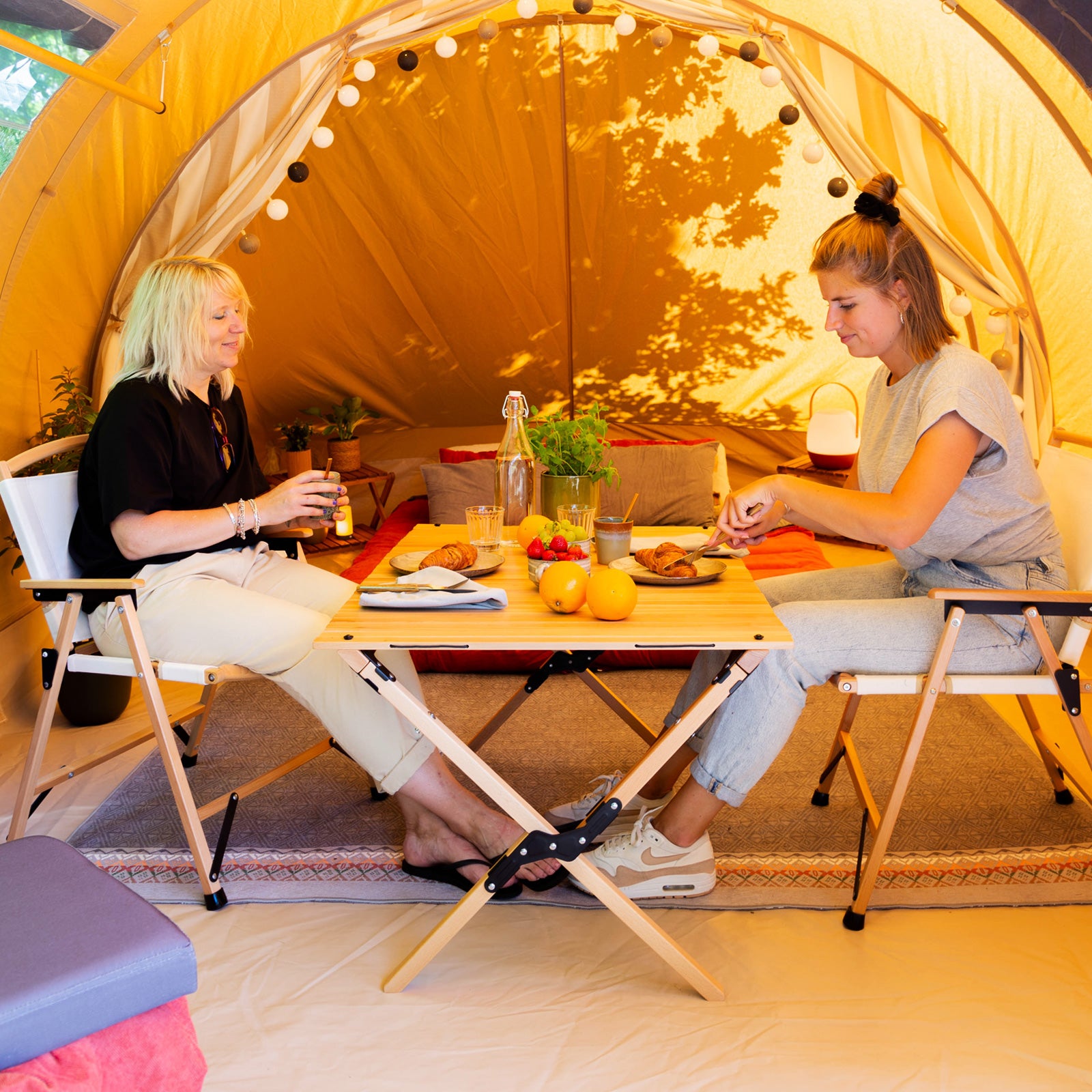 HUMAN COMFORT Camping Roll Table Garden Folding Table Folding Slats Large Wood 90x60