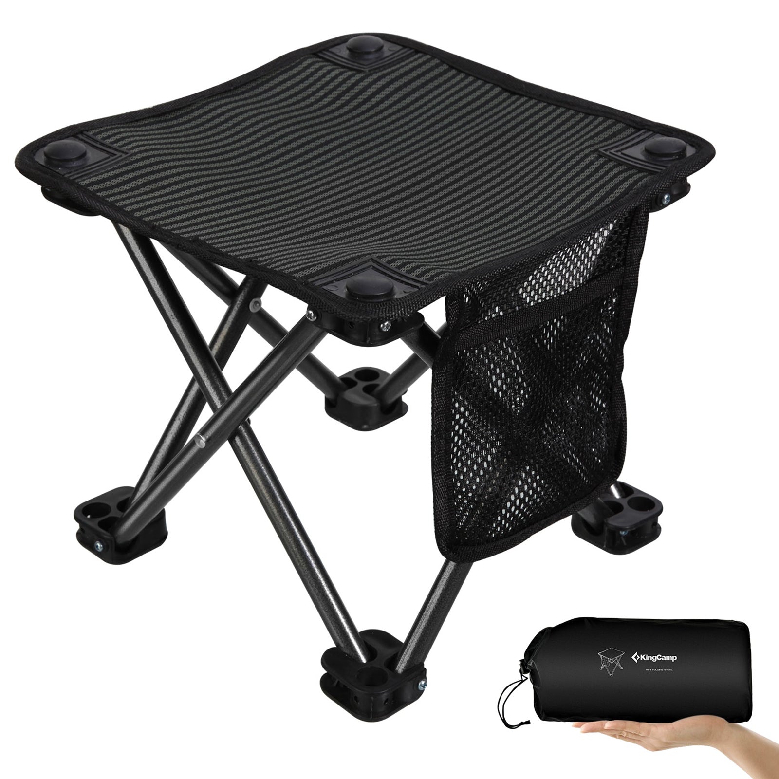 Tabouret pliant KINGCAMP Mini Tabouret pliant Siège de pêche de camping Acier 650 g Léger 150 kg