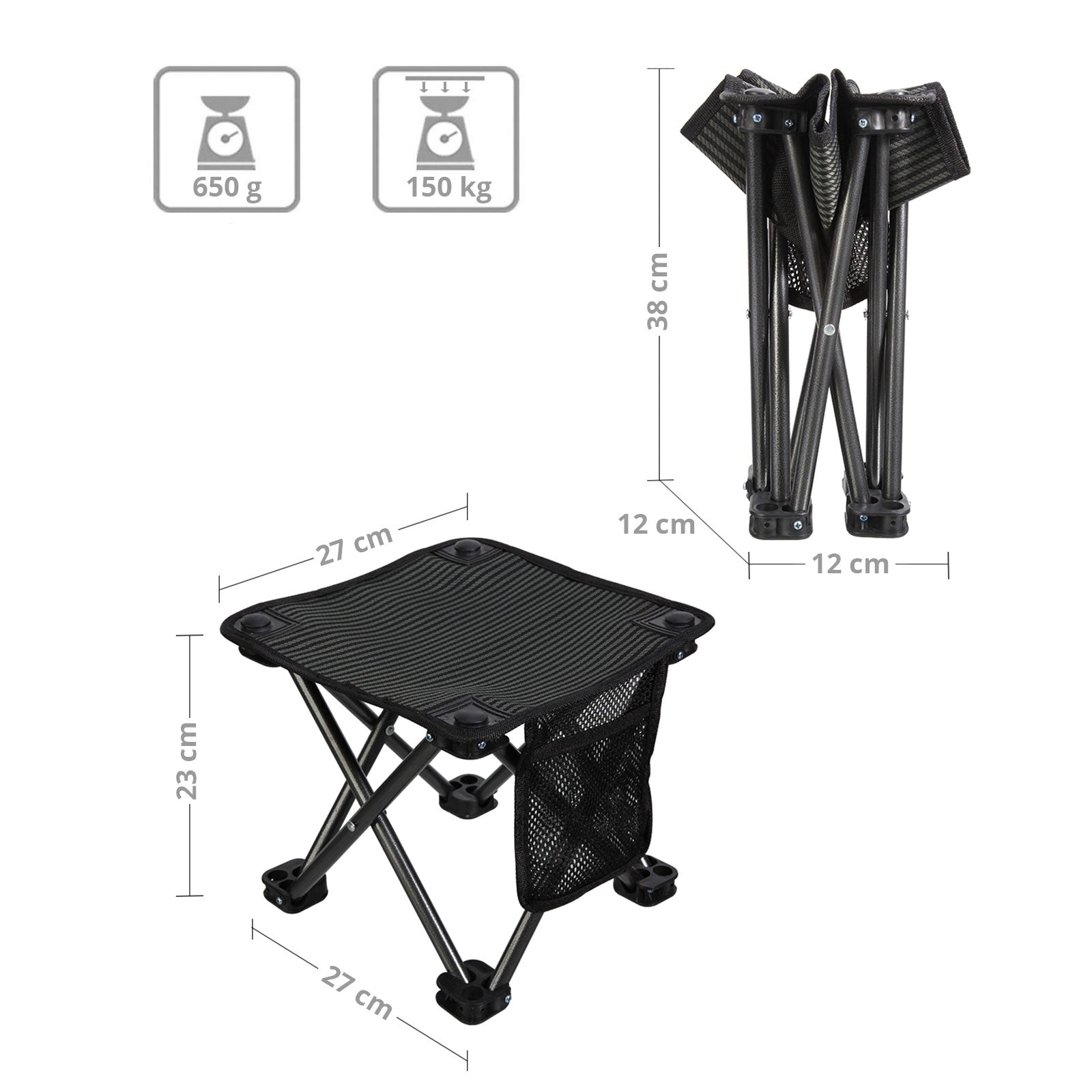 Tabouret pliant KINGCAMP Mini Tabouret pliant Siège de pêche de camping Acier 650 g Léger 150 kg