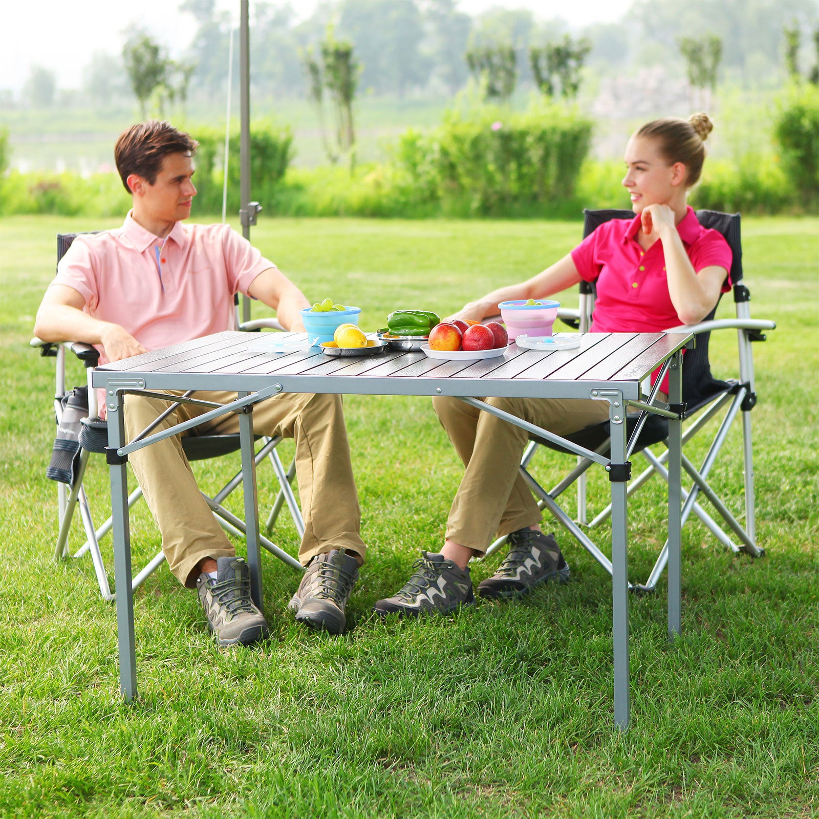 Table de camping KINGCAMP table de camping roulante table pliante table de jardin pliante en aluminium 107x70cm