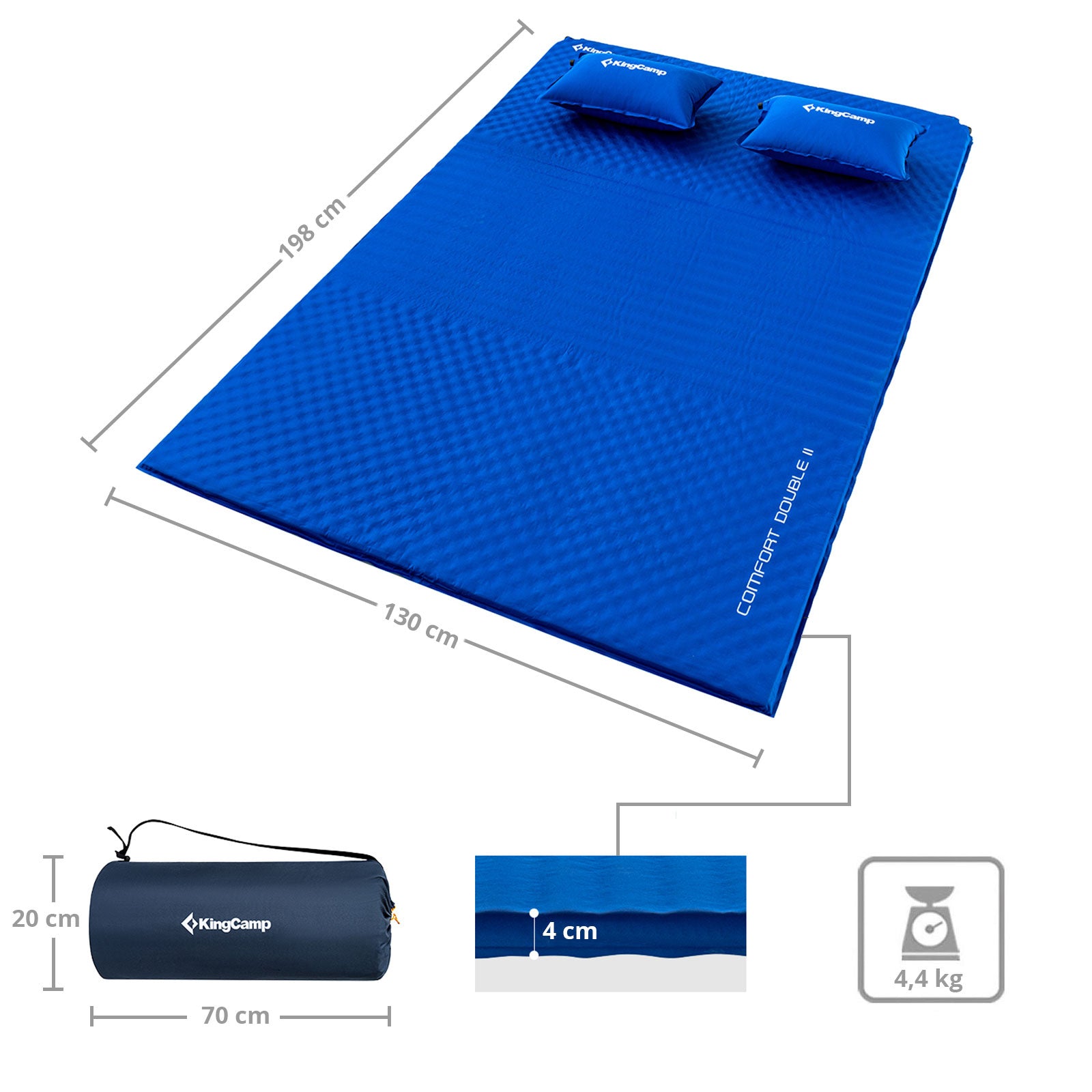 Matelas de couchage KINGCAMP Comfort Double II pour 2 personnes, matelas de camping gonflable double