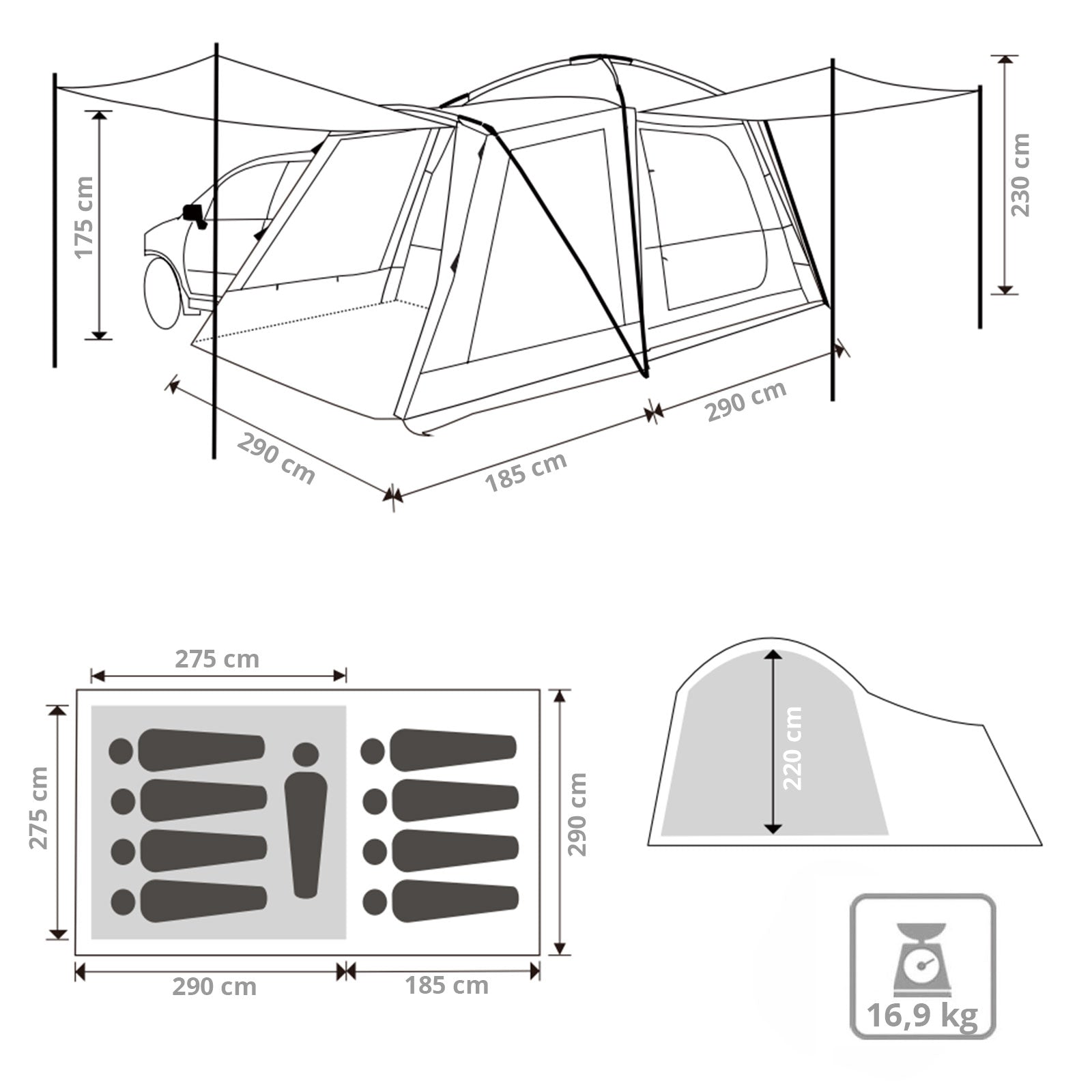 KINGCAMP bus tent Meilfi Plus rear tent VW bus front tent SUV van camping 3000 mm
