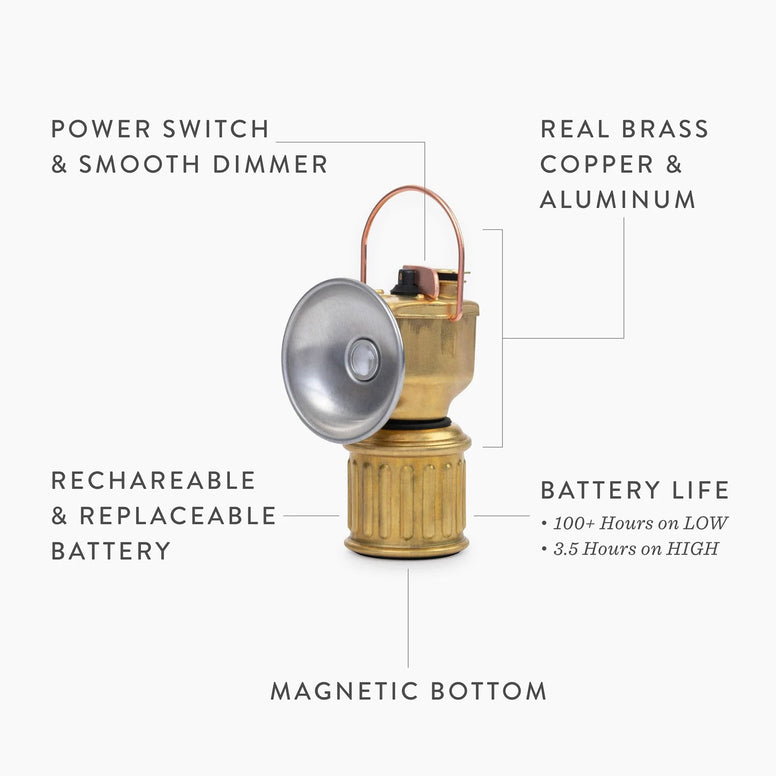 BAREBONES Camping Lantern Miners Lantern Mini Retro Lamp Dimmable USB Battery LED