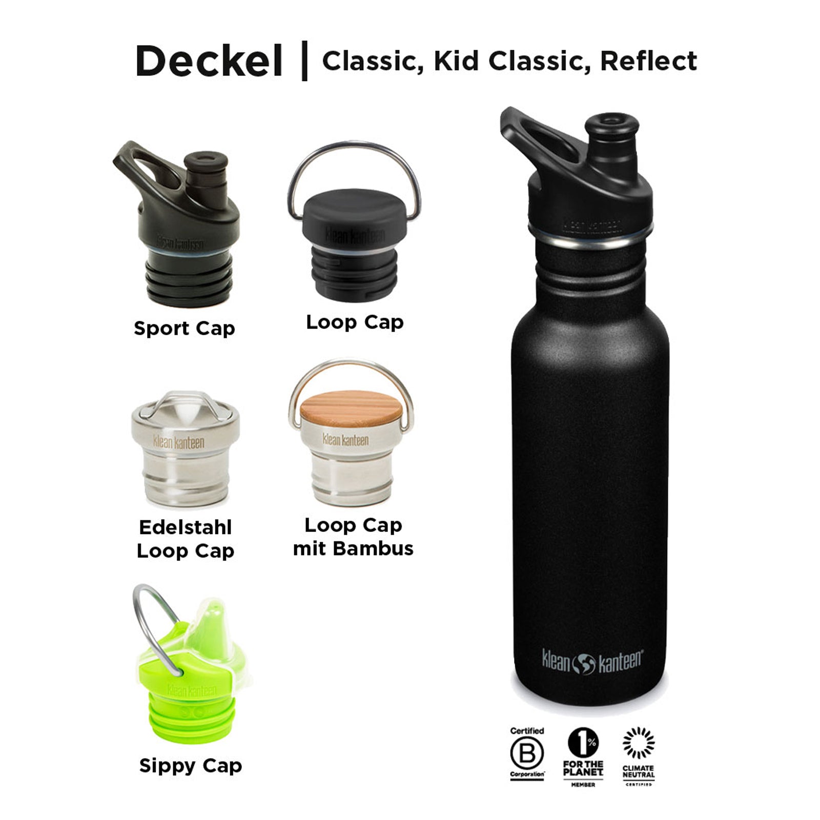 Bouteille d'eau sport KLEAN KANTEEN à col large et bouchon sport classique 800 ml