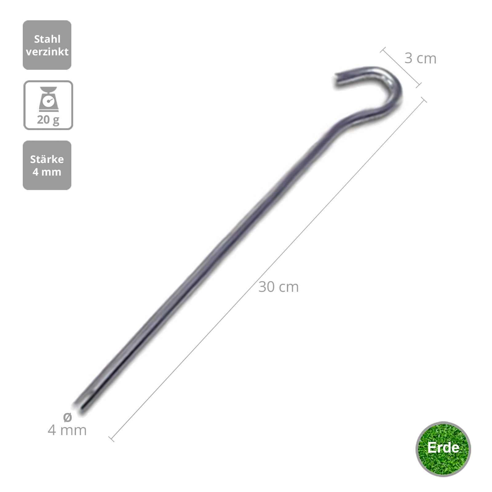 10 x pegs 30 cm - tent pegs, ground pegs, rock pegs, galvanized steel, long