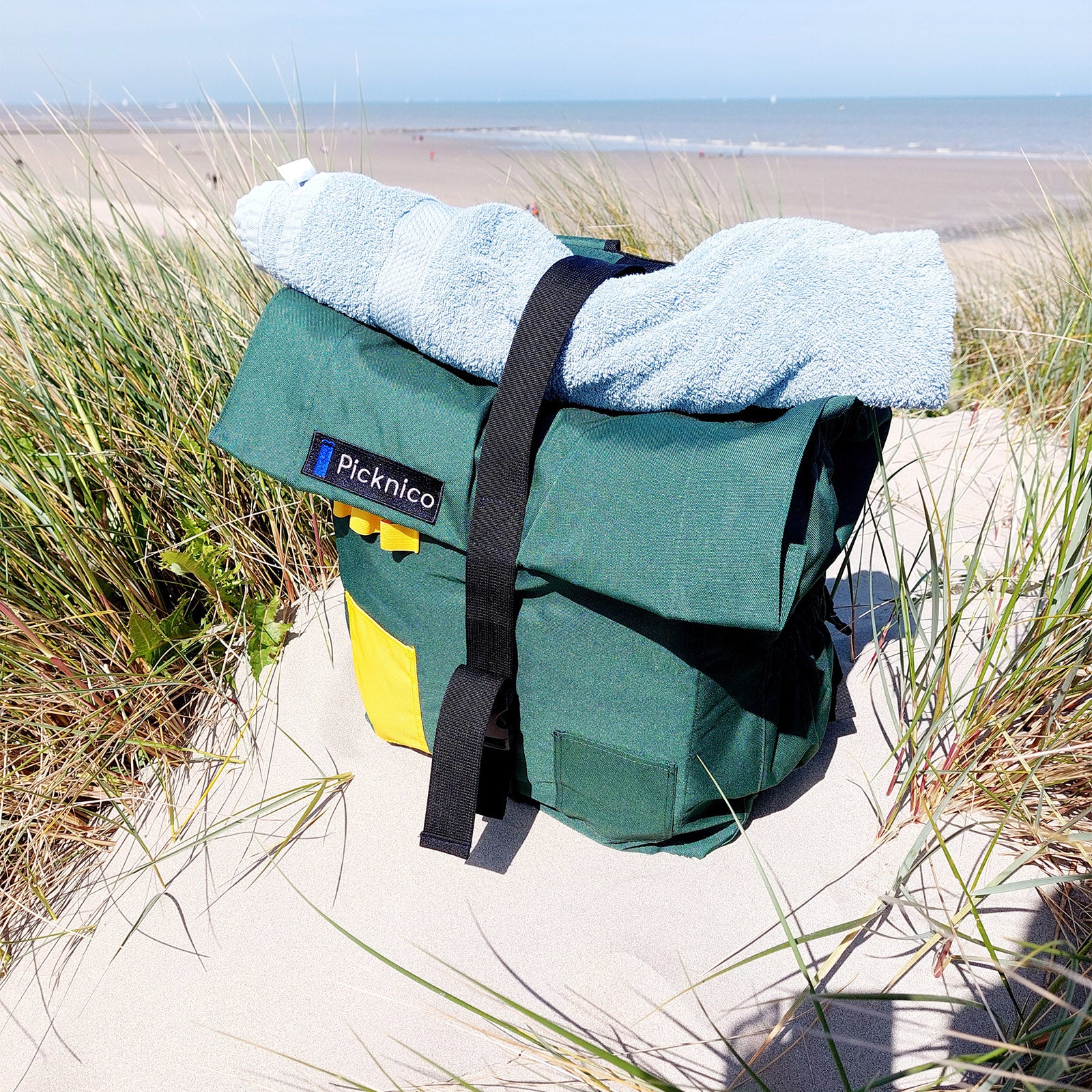 Ensemble table de pique-nique PICKNICO + tabouret, sac à dos, sac isotherme, camping, aluminium, bambou et bois