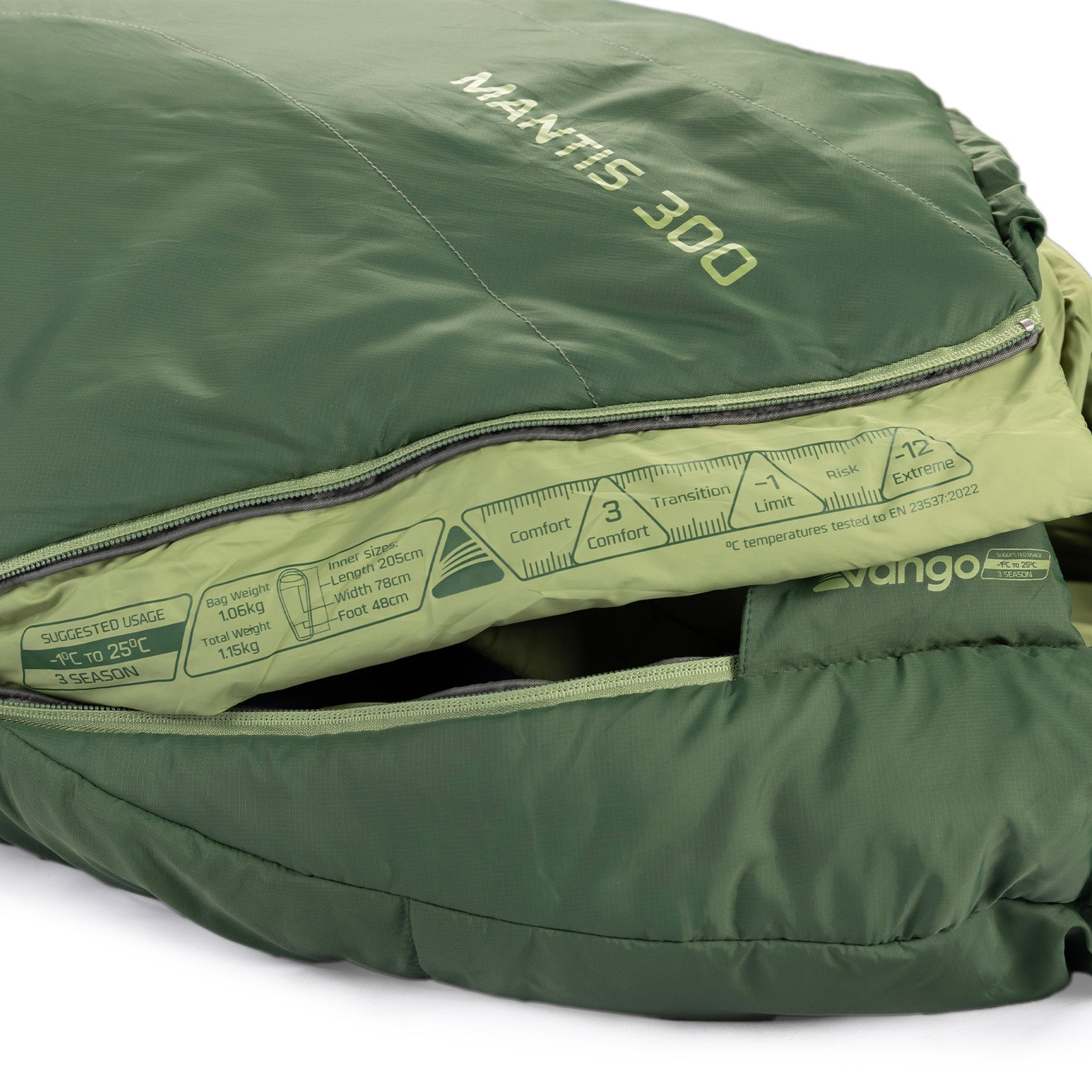 VANGO Mumienschlafsack Mantis 300 Sommer Herbst Trekking Schlafsack Leicht 1,3kg
