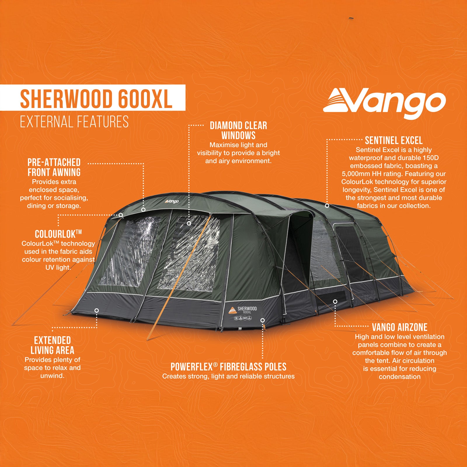 VANGO Familienzelt Sherwood 600XL Campingzelt Gruppenzelt 6 Personen Zelt