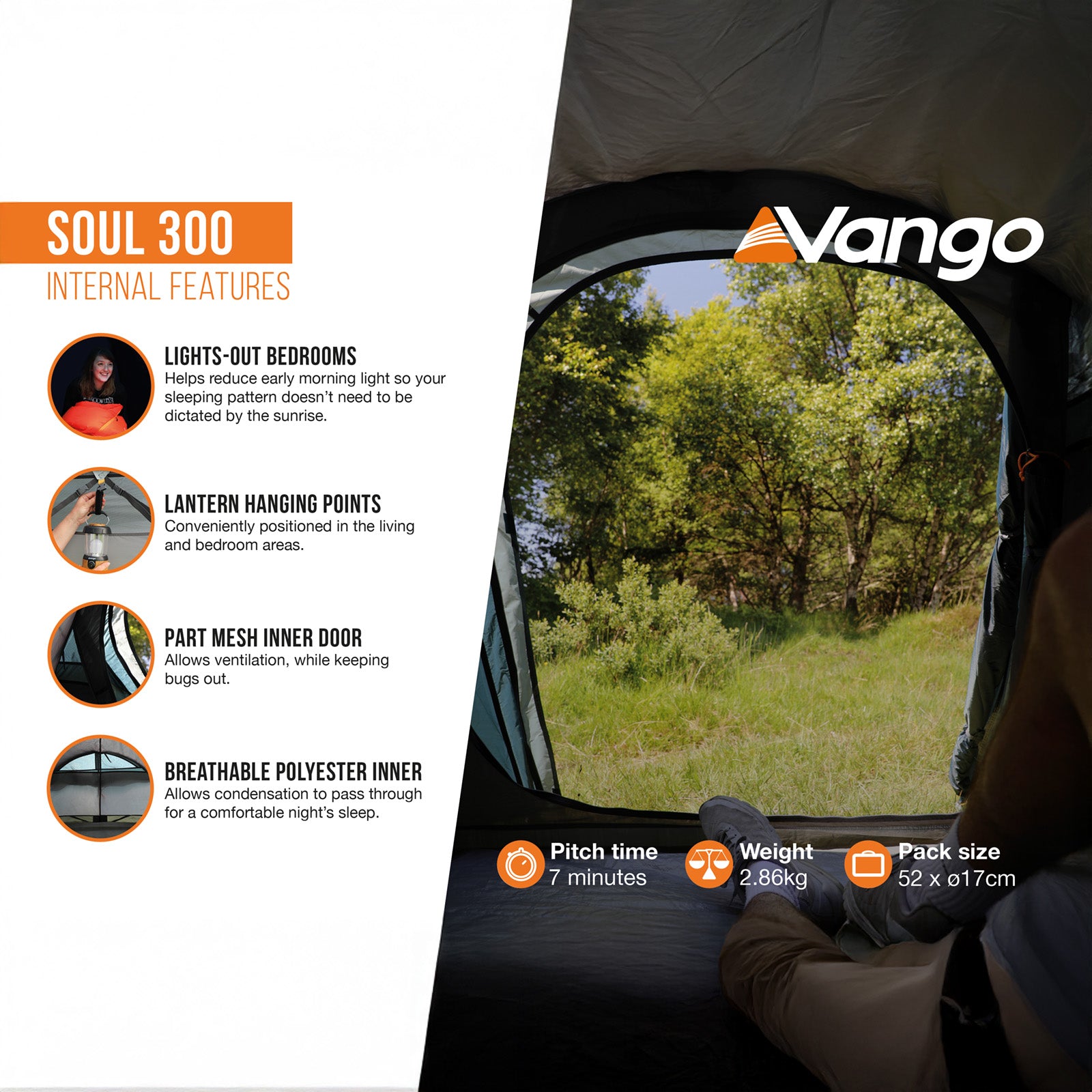 VANGO Campingzelt Soul 300 Trekking 3 Personen Tunnel Zelt Outdoor Bike Fahrrad