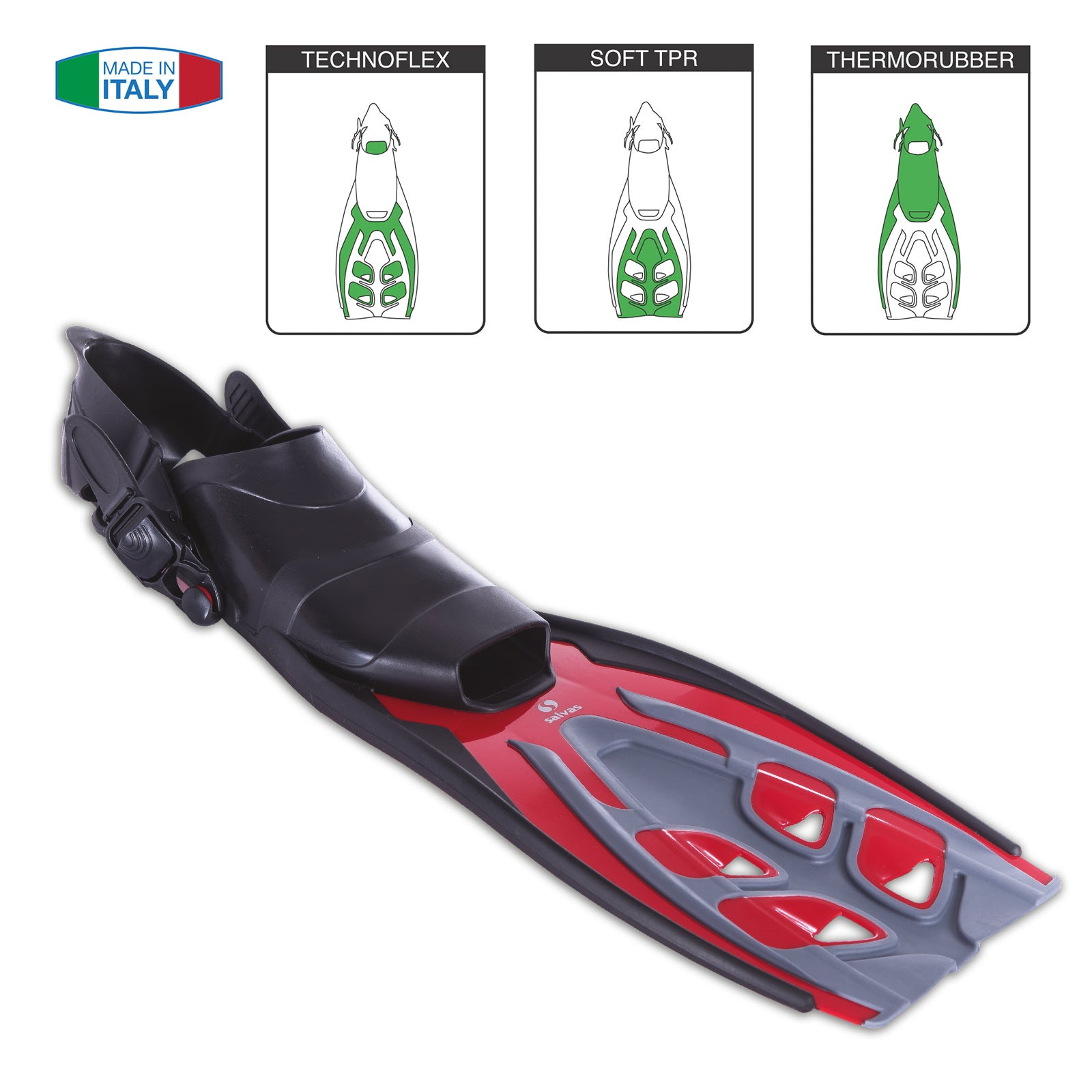 SALVAS Swimming Fins Tonic Snorkel Long Fin Heel Strap Adjustable 36-47